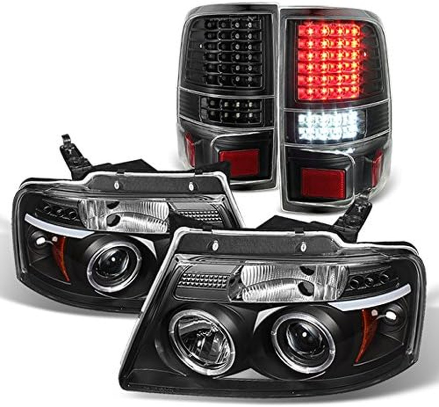Black LED Headlights & Taillights Pair Set for 2004-2008 Ford F-150 Styleside