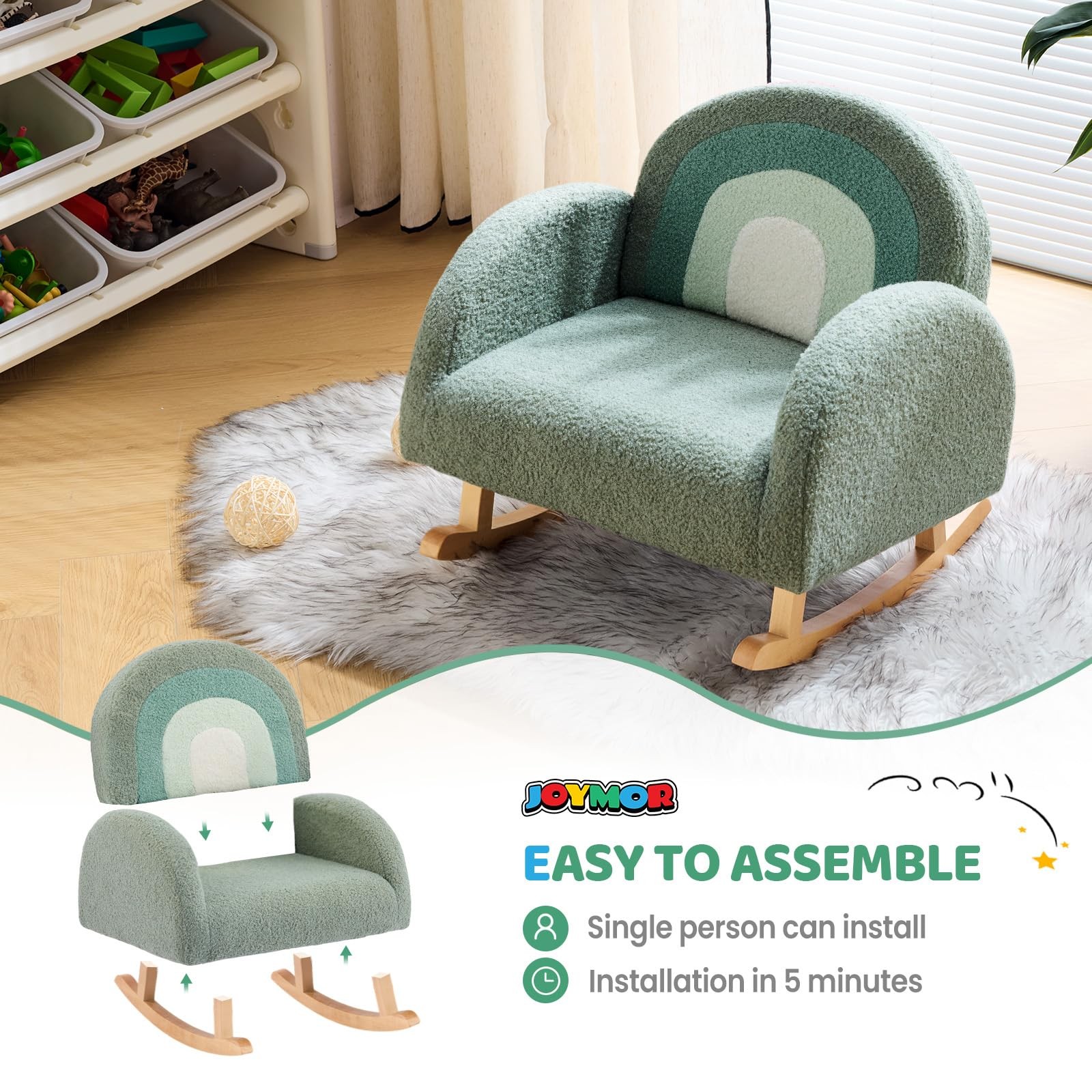 Kids Sofa Toddler Rocking Chair with Solid Wooden Frame, Children Armchair Gift