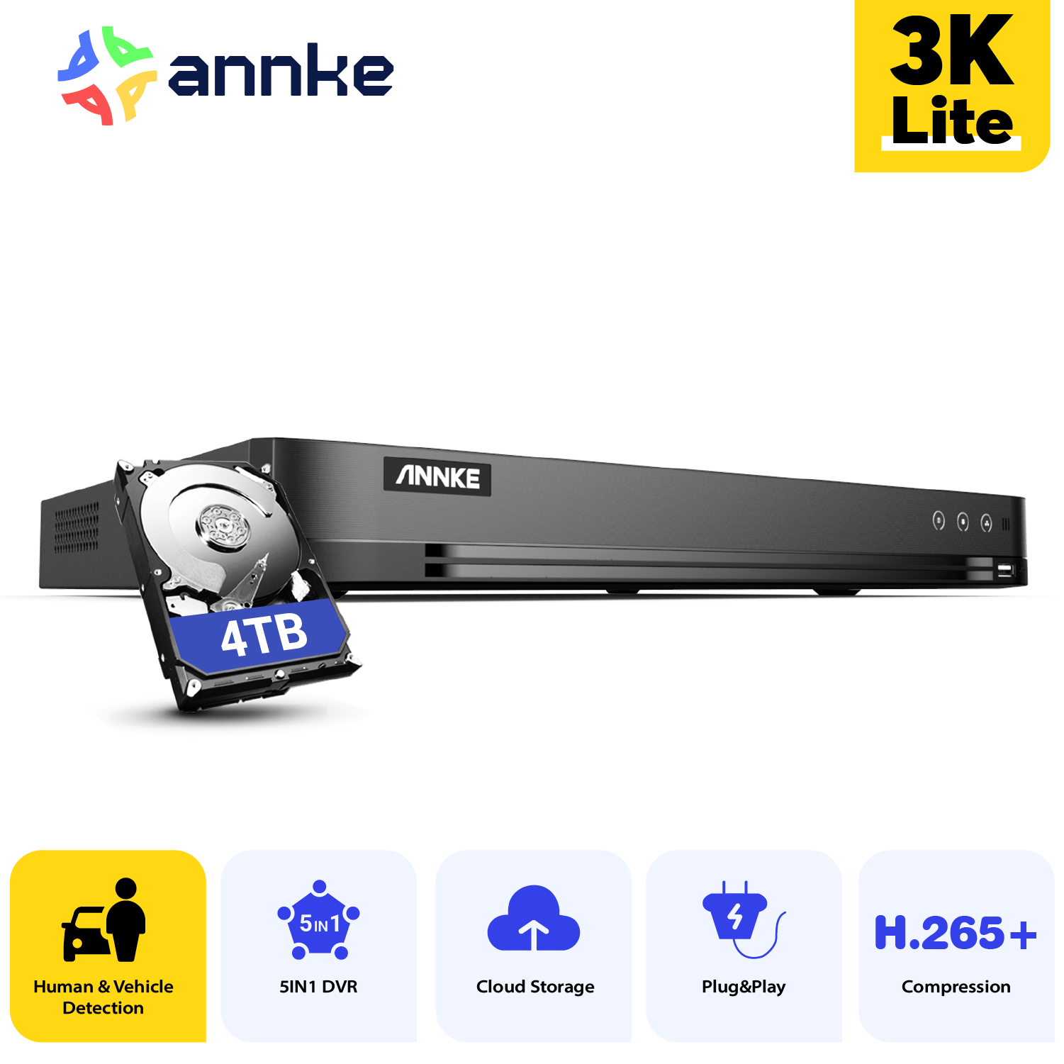 ANNKE 8CH 16CH 2MP 5MP Lite 4K 8MP DVR Recorder for CCTV Security Camera System