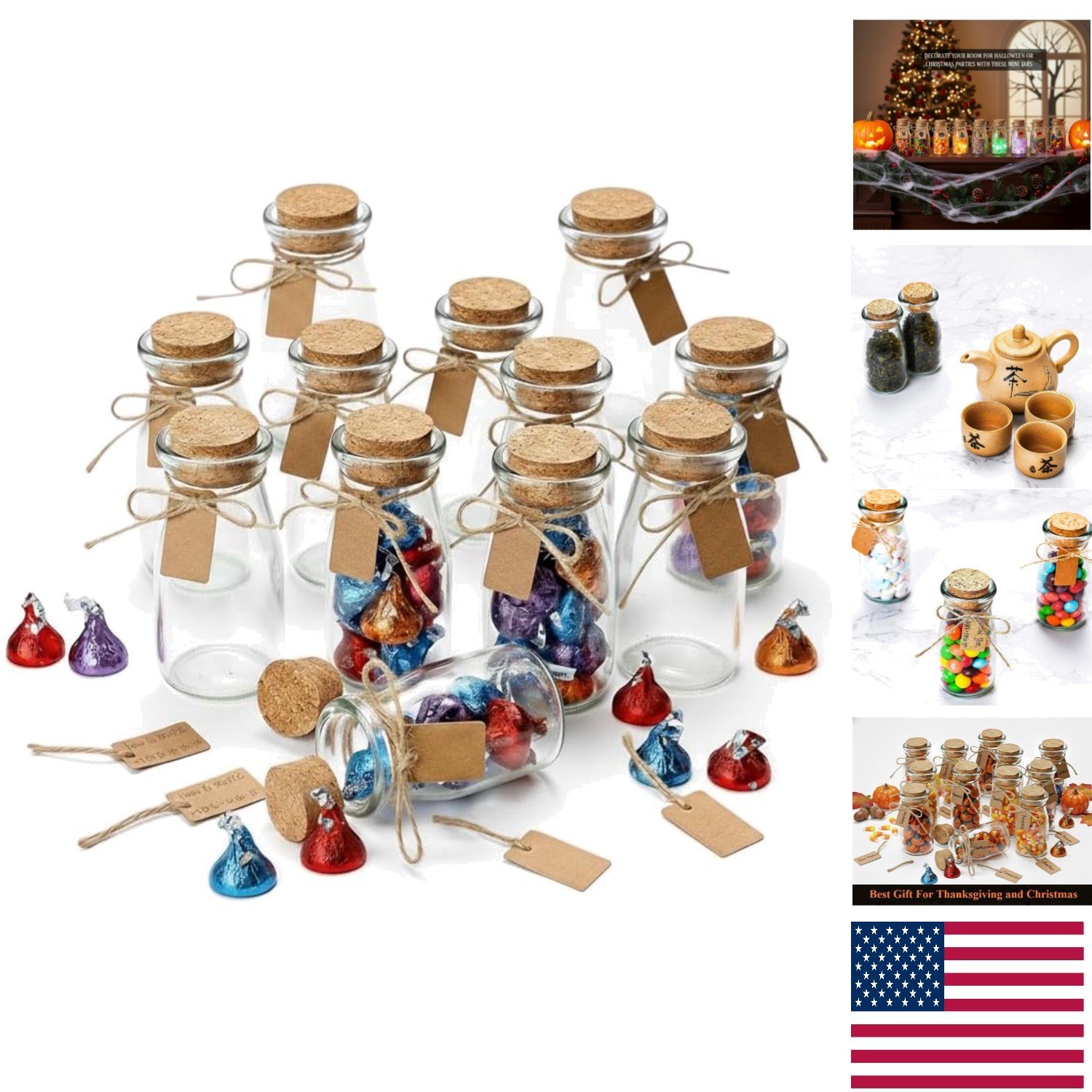 Dishwasher Safe Set of 12 Mini Glass Jars for Seasonal Décor & Personal Touches