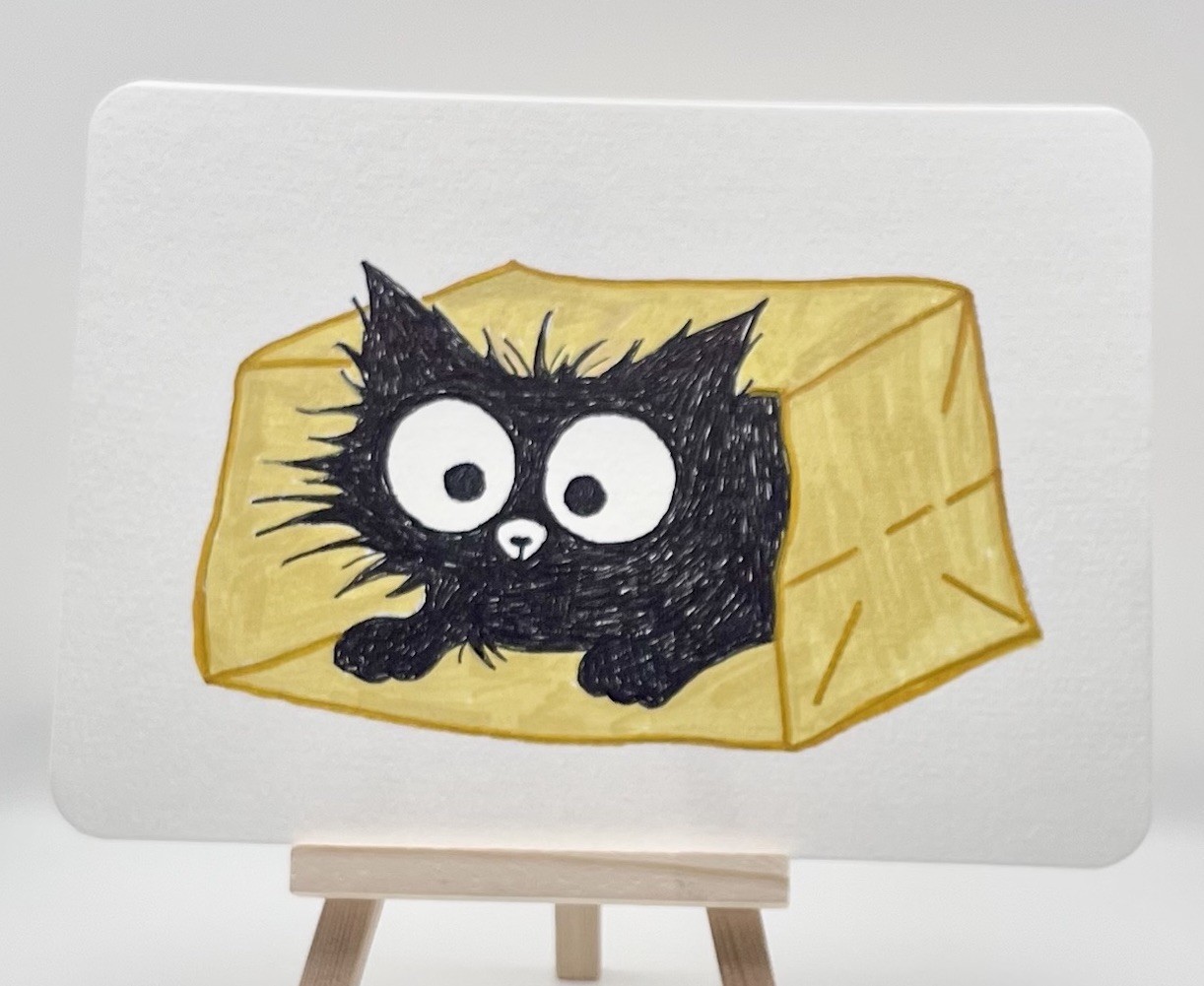 Cut Kitten in Shopping Bag 5x7in Wall Art Gift OOAK Original Art by HealyClark