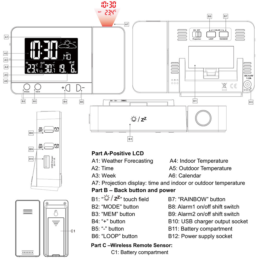 Electric Digital Projection Alarm Clock