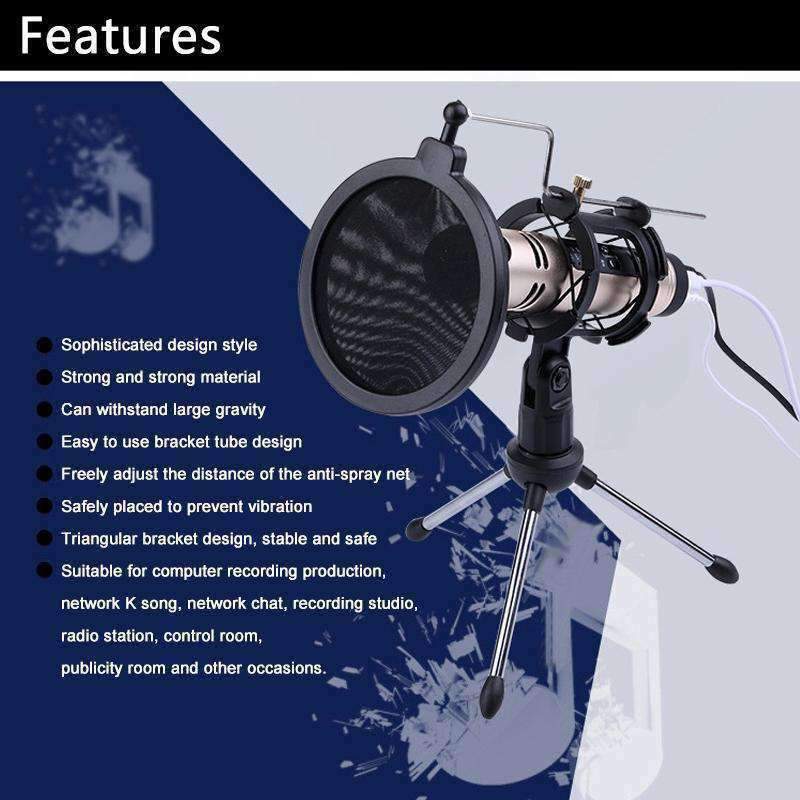Microphone Pop Filter Holder Stick Desktop Tripod Stand Anti Spray Net Kit Set