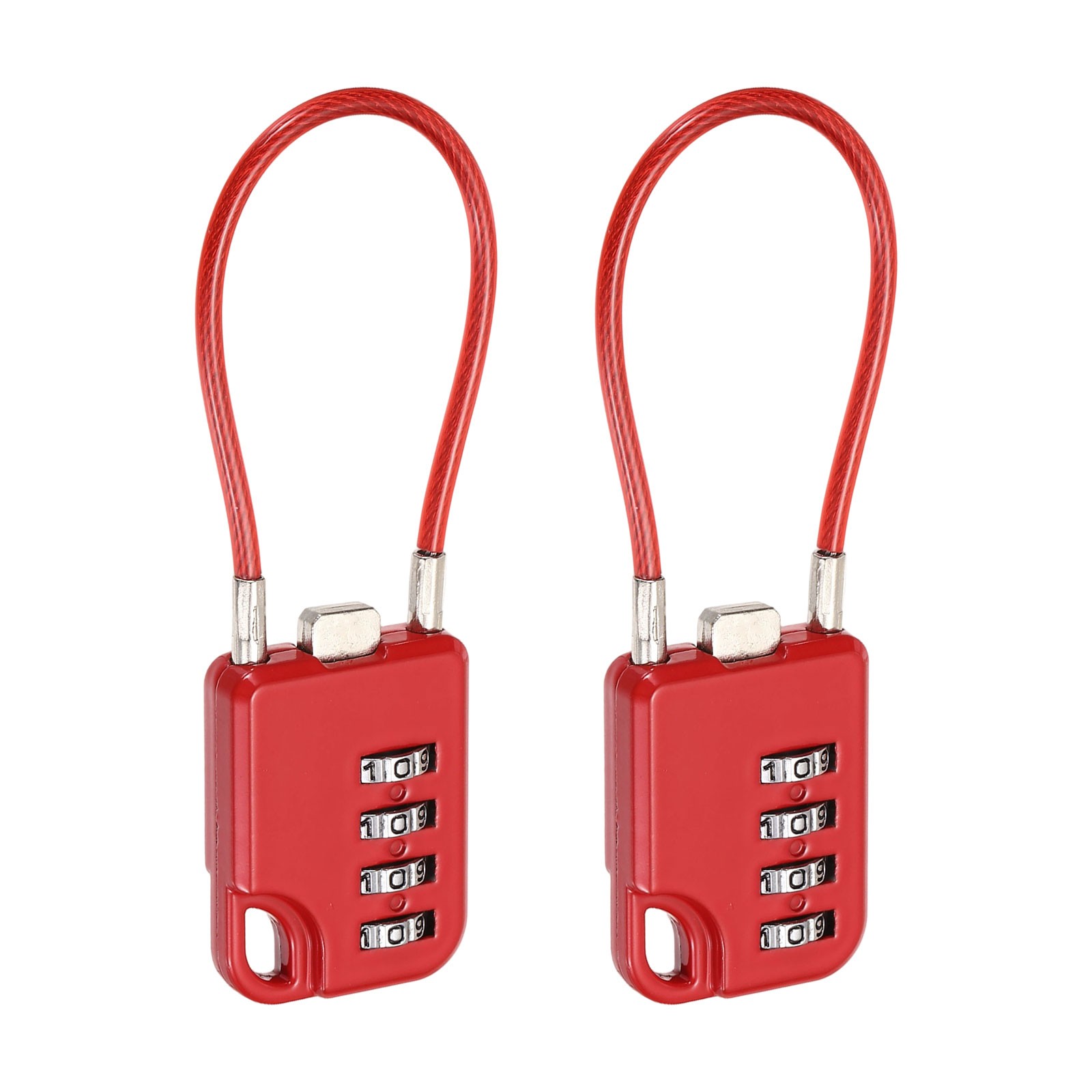 4-Digit Combination Padlock with Coated Steel Wire Rope (5.3 Inch, Red) (2Pcs)