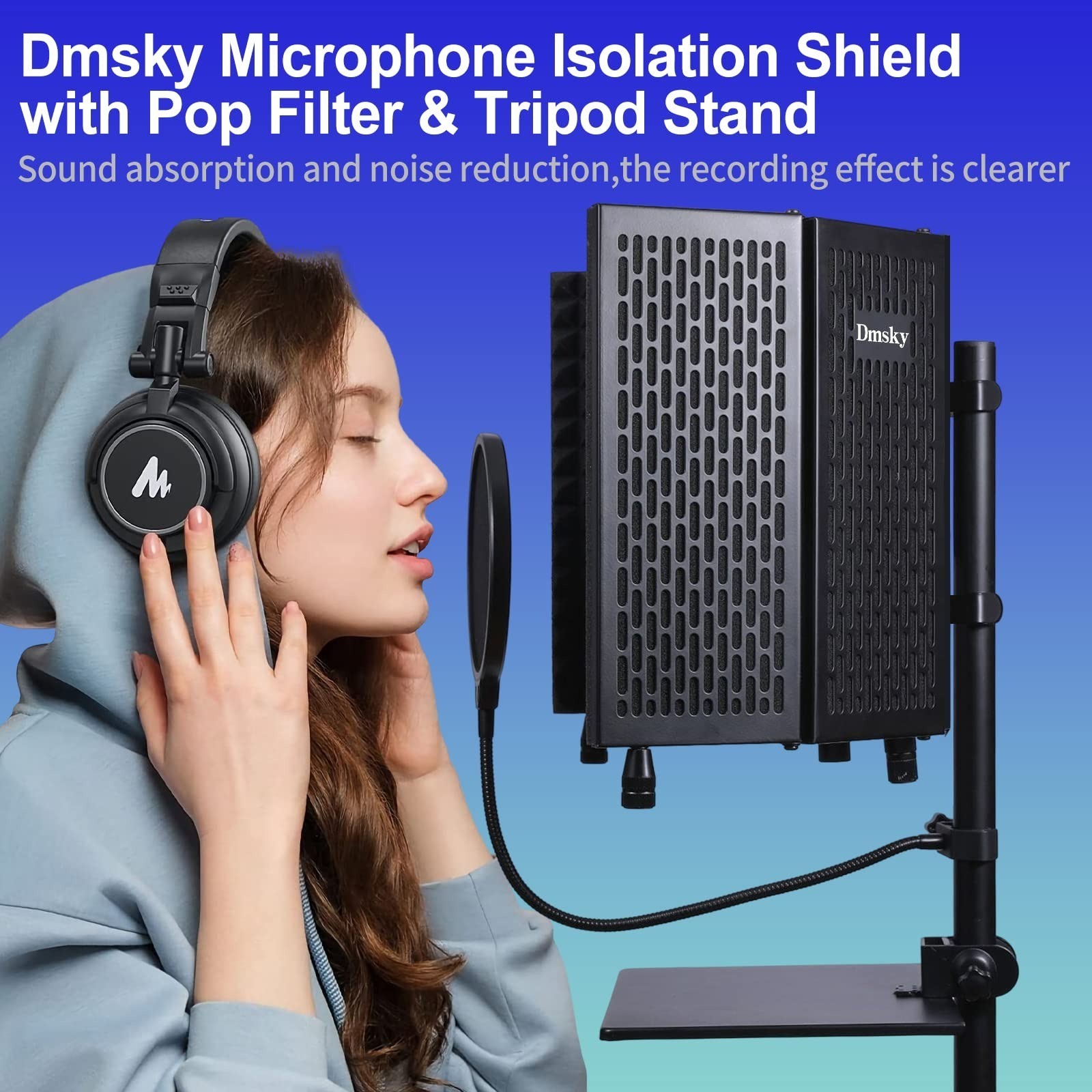 Dmsky Microphone Isolation Shield with Pop Filter & Tripod Stand