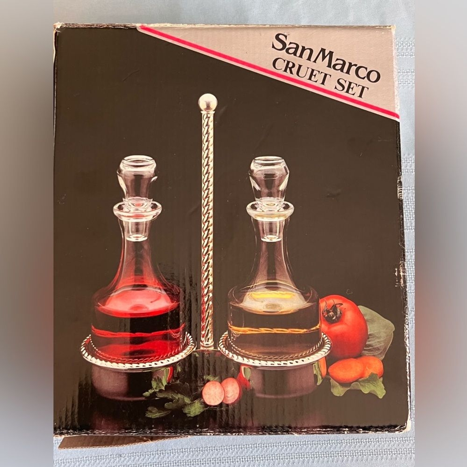 Vintage Godinger Silver Plated Cruet Set San Marco 1988 Vinegar Oil Bottles