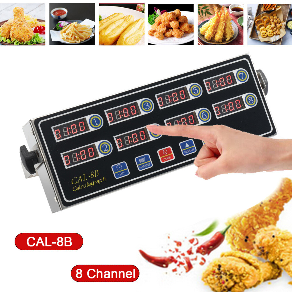 Commercial 8 Channels Digital Kitchen Timer; Stainless Steel Calculagraph Timer