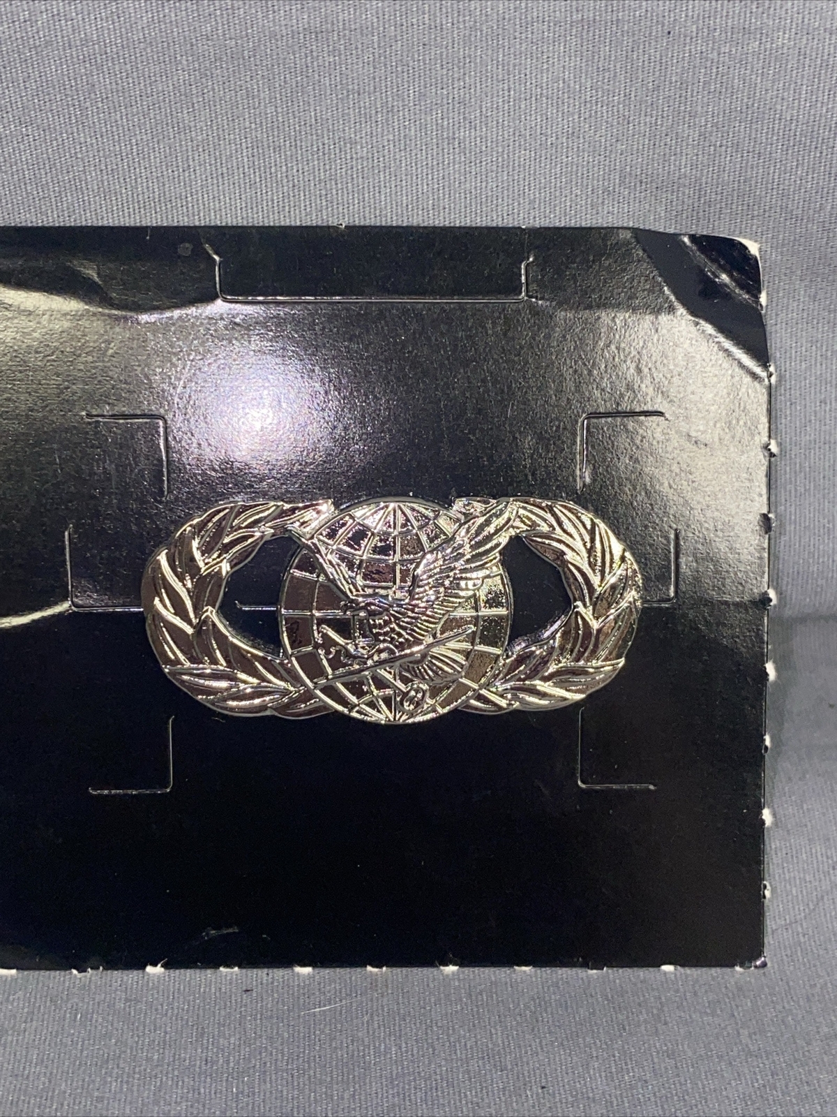 AIR FORCE USAF BASIC SUPPLY FUELS BADGE EAGLE WREATH LAPEL PIN 1.5/8 INCHES