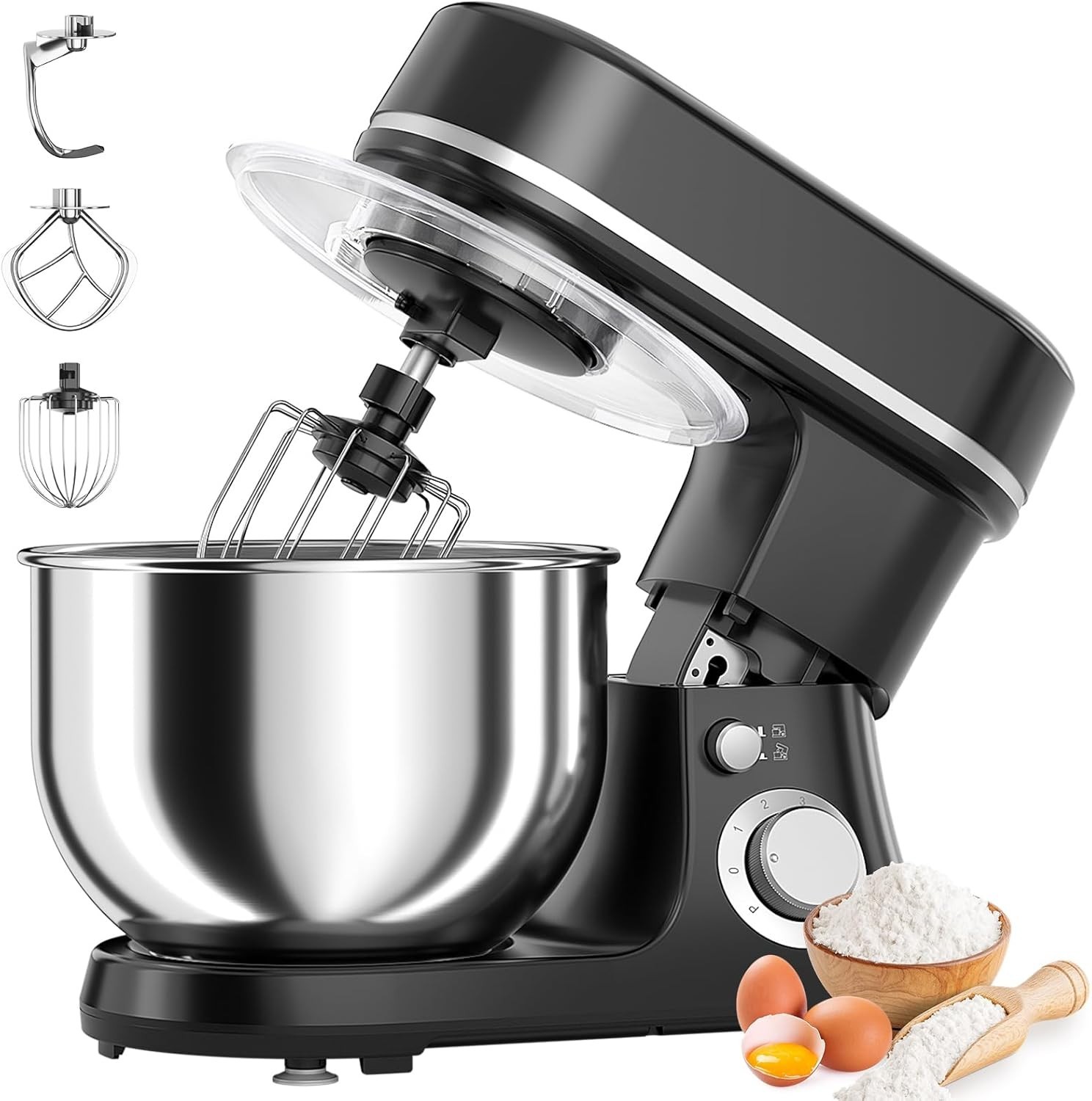 800W Stand Mixer with 5.3QT Bowl, 6-Speed Pulse Electric Kitchen Black