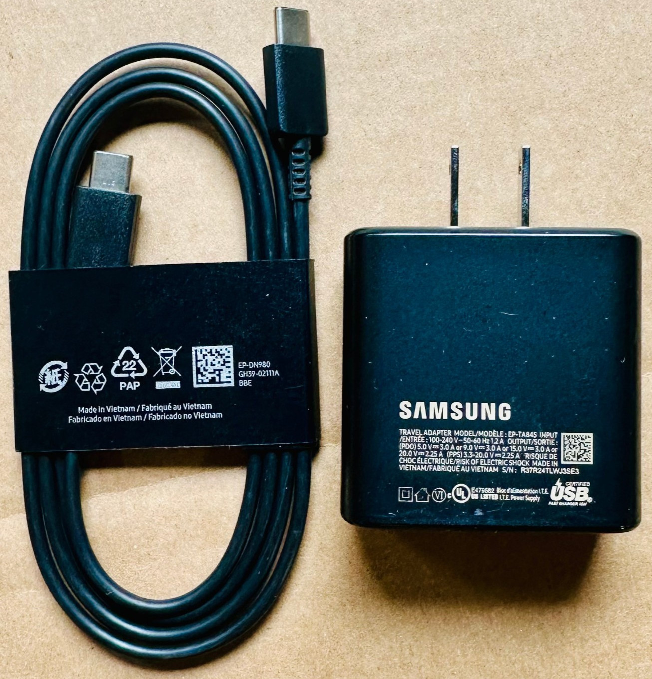 Genuine Samsung 45W Charger and 3ft USB-C Cable for Galaxy S22 S23+ S24 Ultra