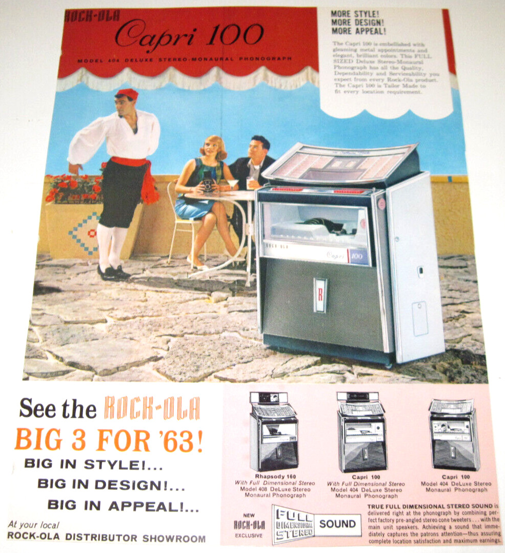 Capri 100 Rhapsody Rock-Ola Jukebox Arcade Flyer / Brochure / Ad / Postcard