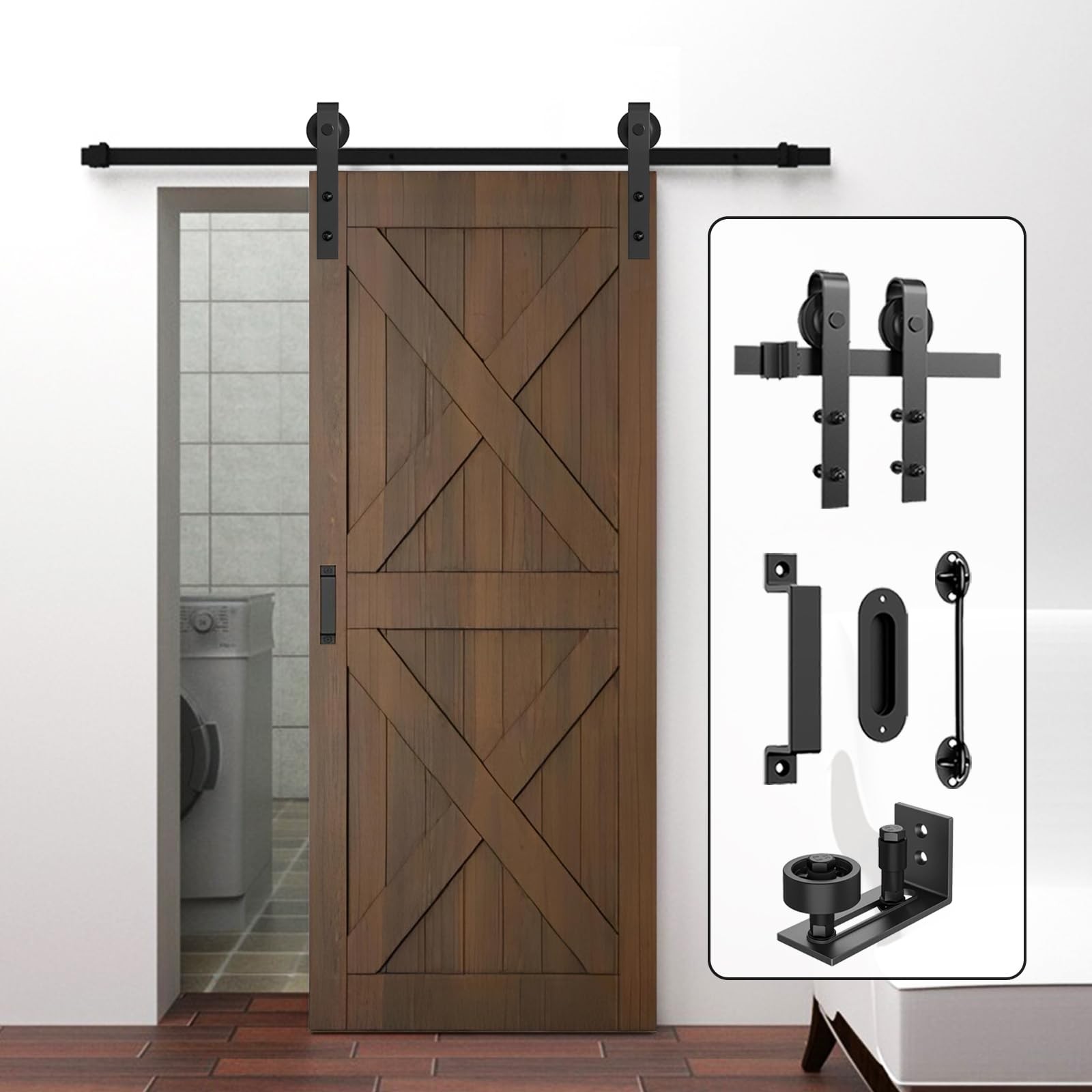 HomLxclx Sliding Barn Door Hardware Kit 6 FT Heavy 6 SINGLE SET, Black