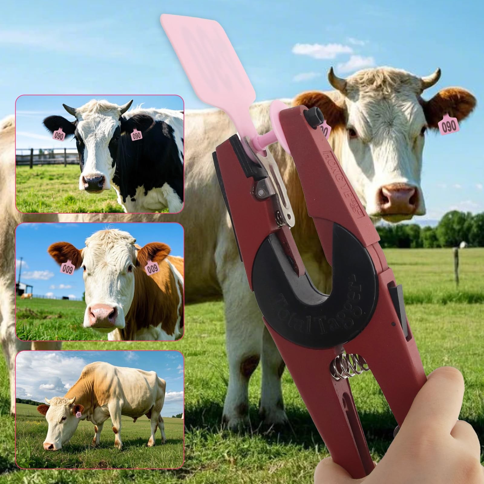 Plastic Cattle Ear Tags 001-100 for Livestock Cows Tag Applicator Kit
