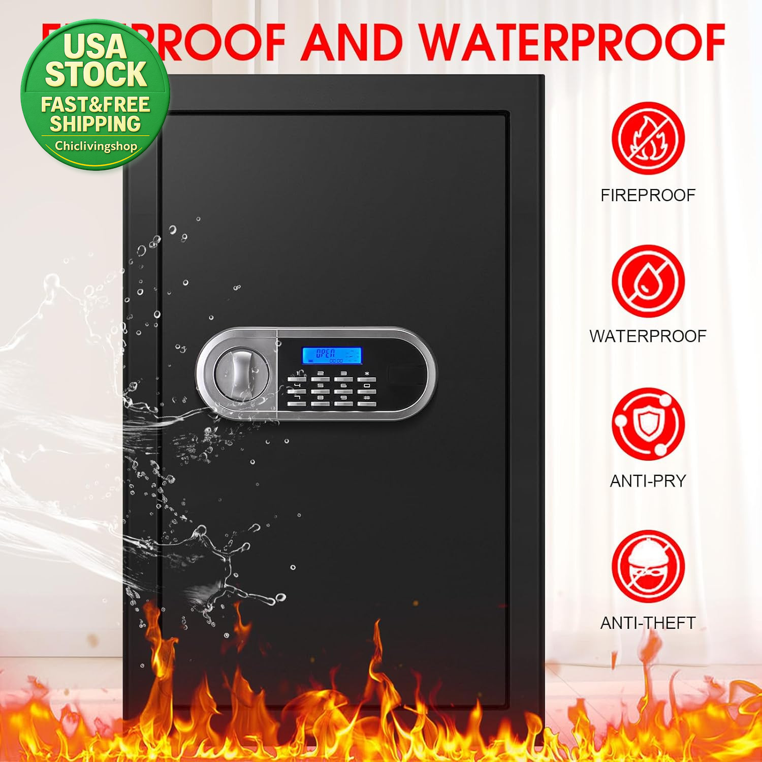 5.2 Cuft Fireproof Water Resistant Anti-Theft Digital Security Safe Box