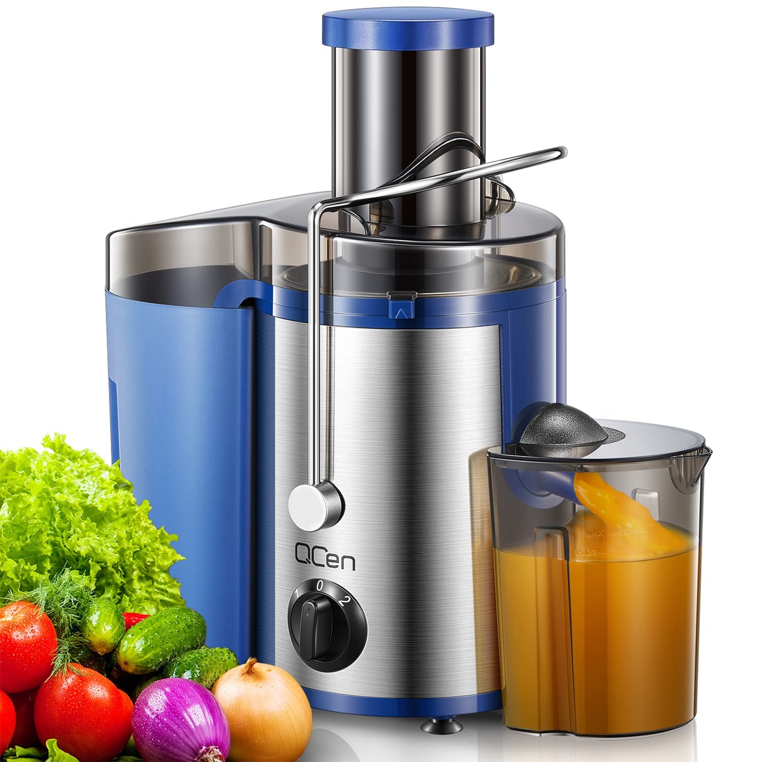 QCen Juicer Machine, 500W Centrifugal Juicer Extractor with Wide Mouth 3” Fee...