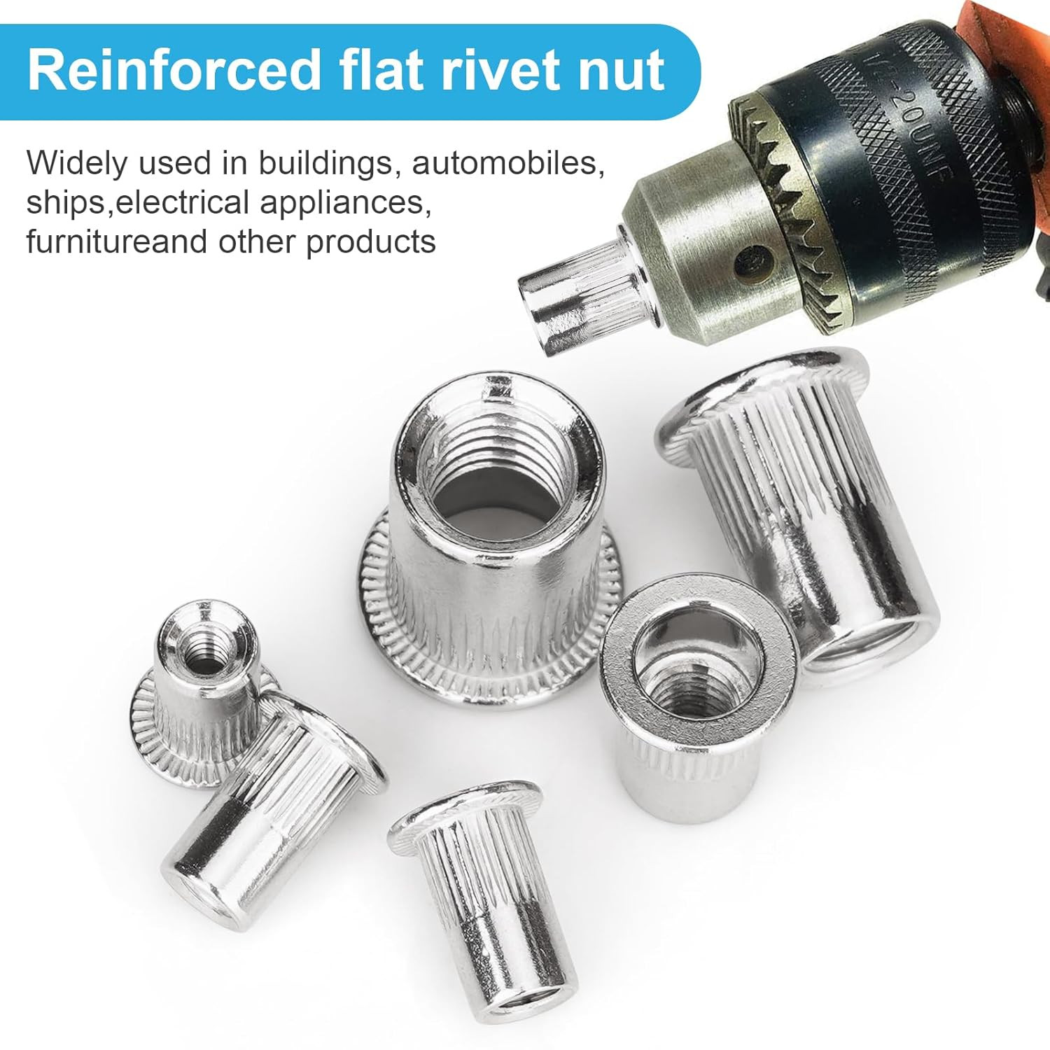 30Pcs M10 Rivet Nuts, 304 Stainless Steel Flat Head Rivnut Threaded Insert Nutse