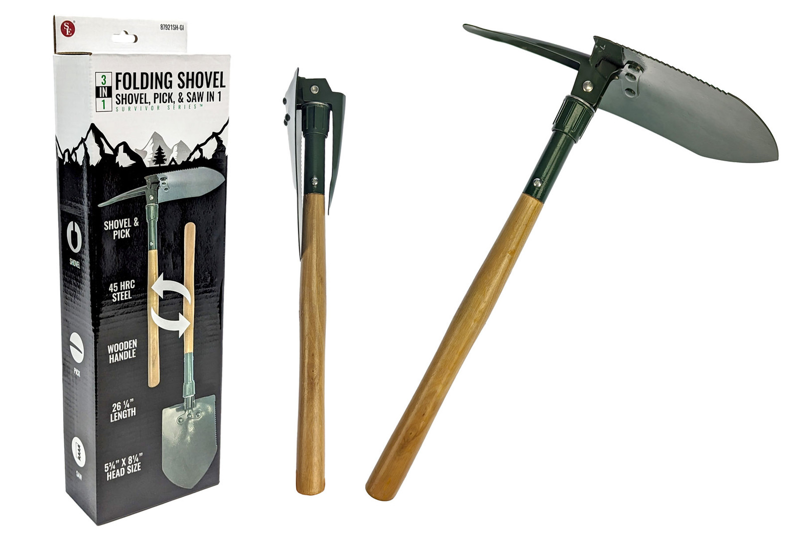24-1/4" 45 HRC Hardness Steel Shovel and Pick with Wood Handle