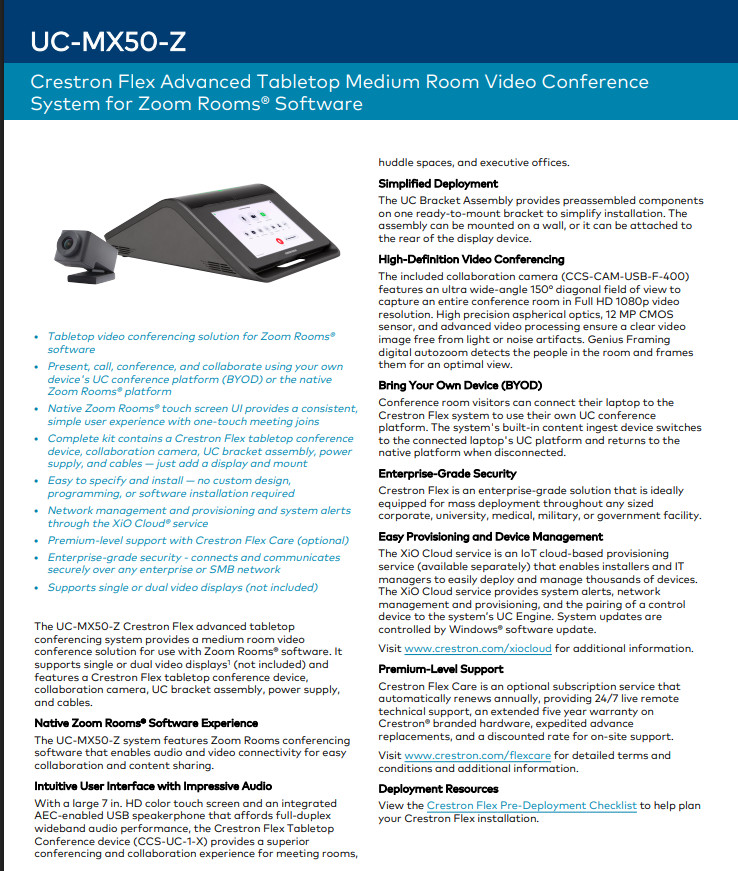 Crestron UC-MX50-Z-KIT Flex Advanced Tabletop Video Conference System