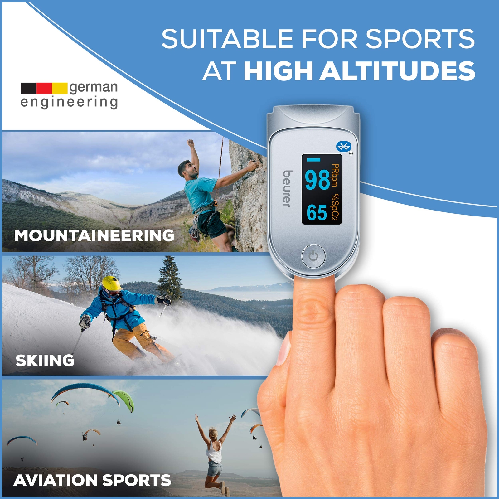 Beurer Bluetooth Digital fingertip Pulse Oximeter, Blood Oxygen Saturation &