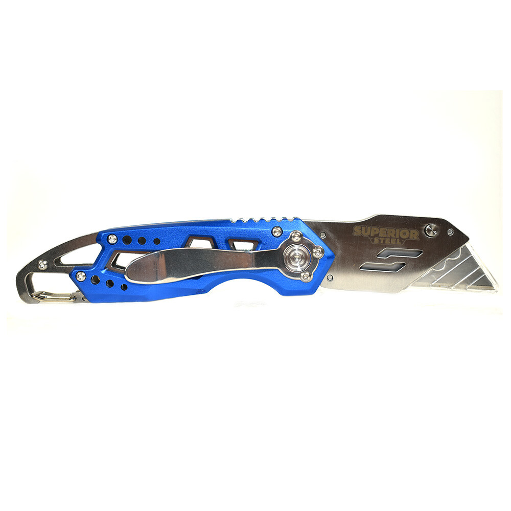 Folding Utility Pocket Knife Box Cutter with Belt Clip, Easy Release Button