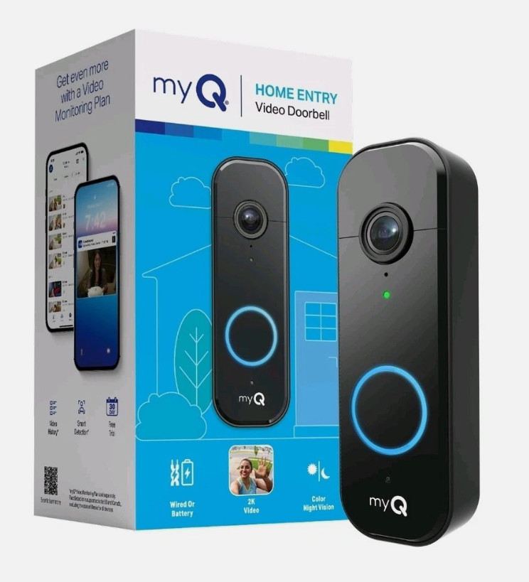 Chamberlain myQ Video Doorbell | 2K Camera, Battery/Wired, Color Night Black(B7