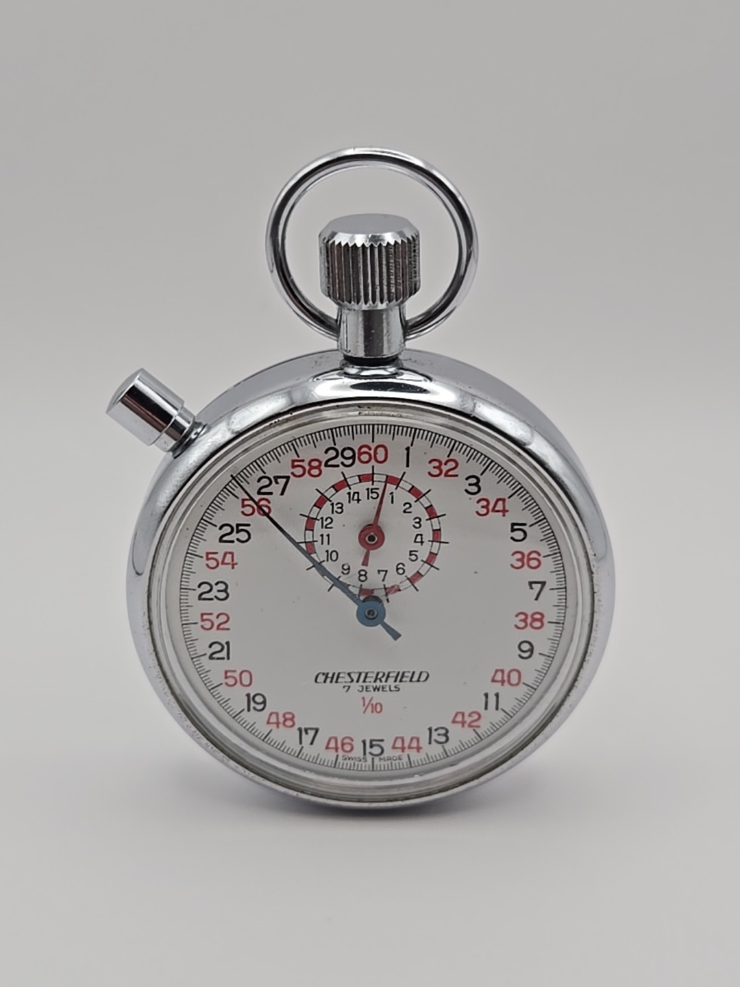 Vintage Chesterfield Swiss Mechanical Stopwatch 7 Jewel 1/10 Sport Timer