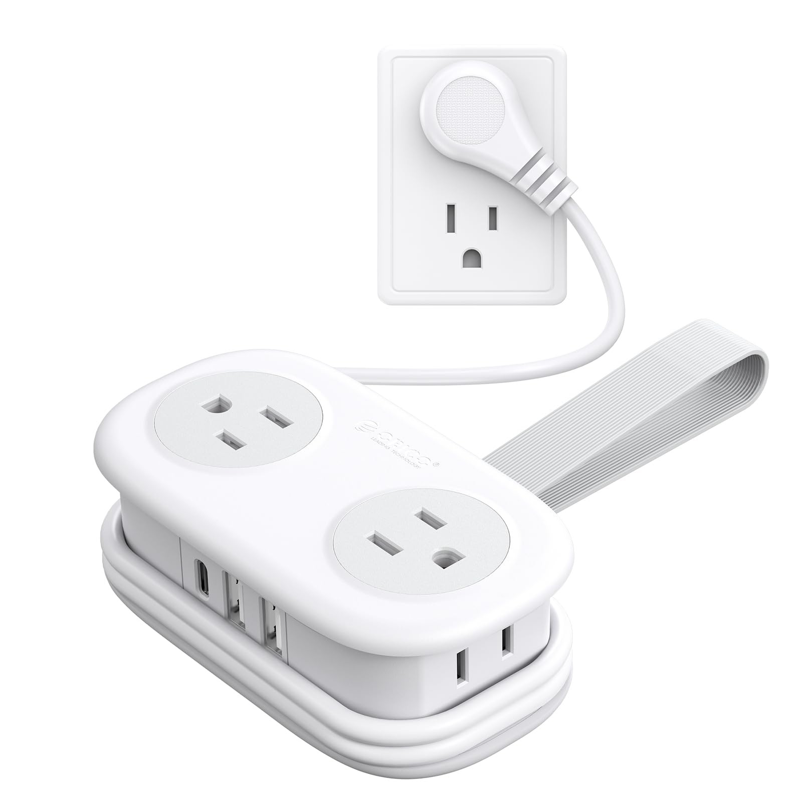 Regleta De Enchufe Para Viajes Con 4 Tomas Y 3 Puertos USB Tipo C Blanco