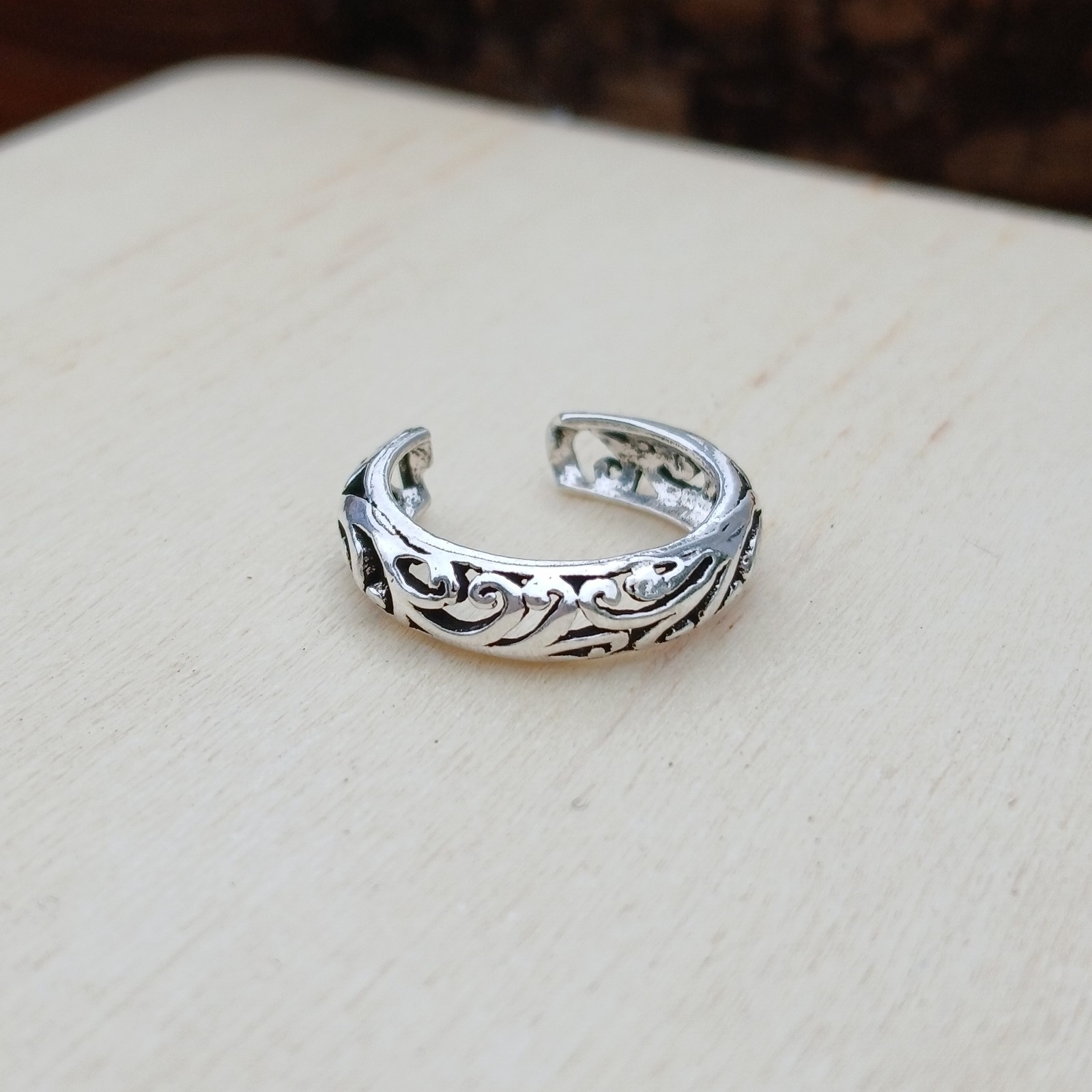 Sterling Silver Adjustable Filigree Pattern Toe Ring