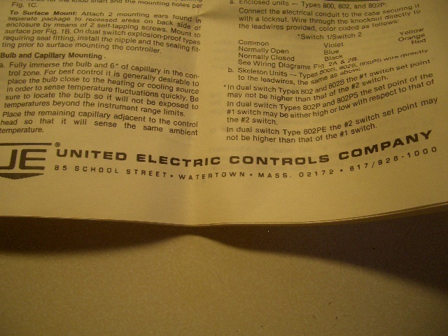 UNITED ELECTRIC 802PS 8437 13226-12 TEMPERATURE CONTROLLER NIB