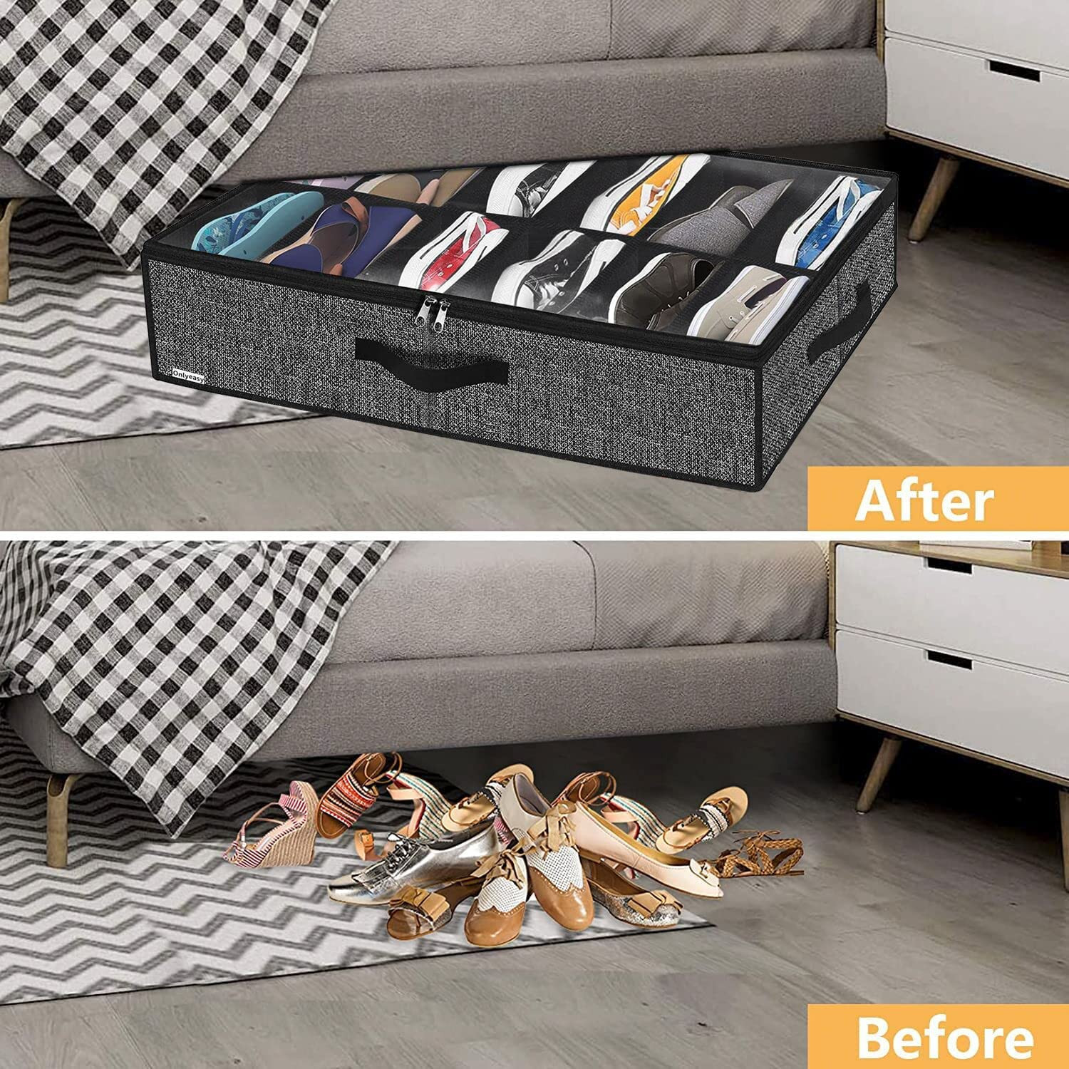 Sturdy under Bed Shoe Storage Organizer, Set of 2, Fit 12 to 24 Pairs, Underbed