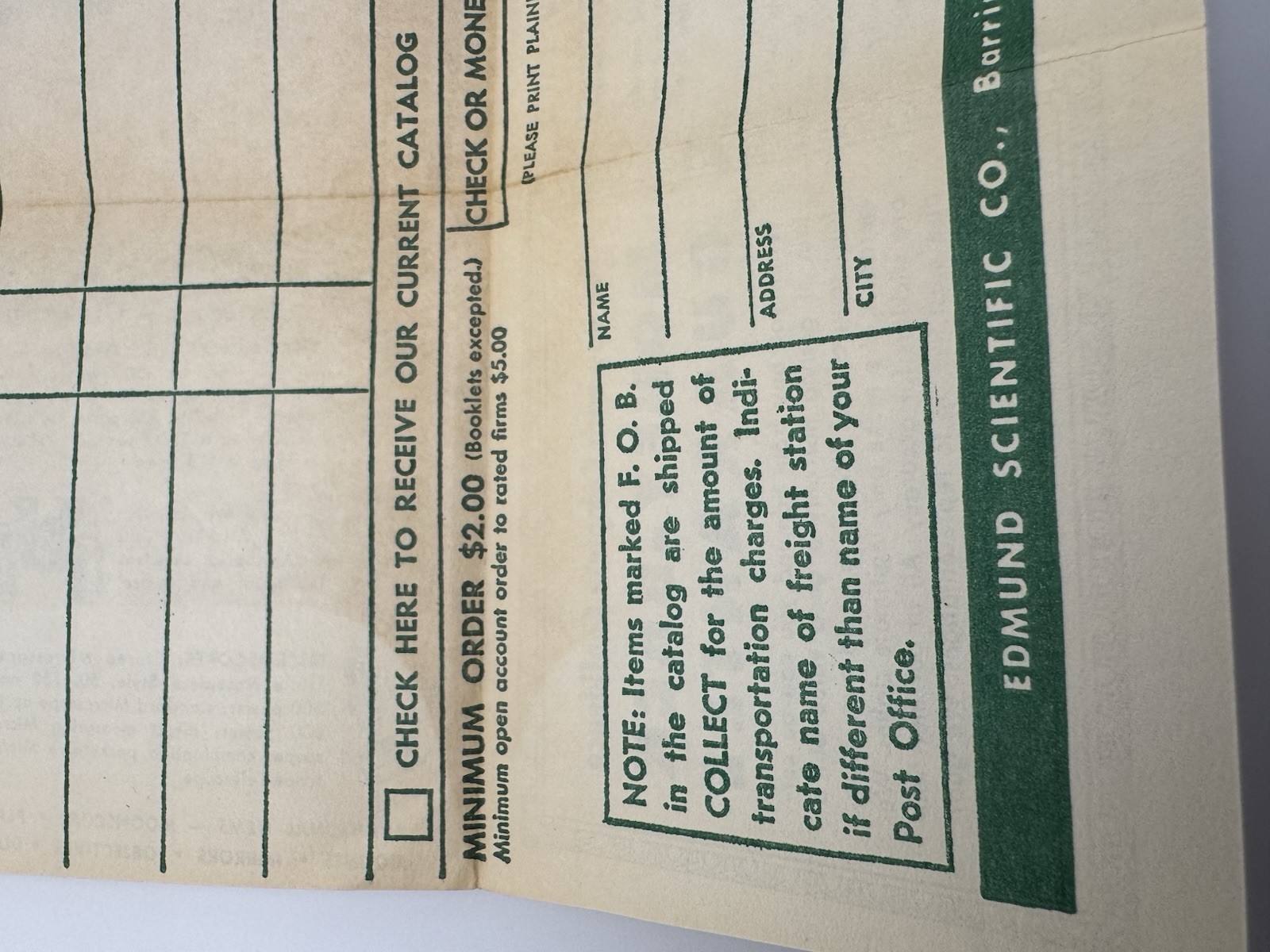 Edmund Scientific Co Order Form Envelope Science Optics Space Math LS 1950s
