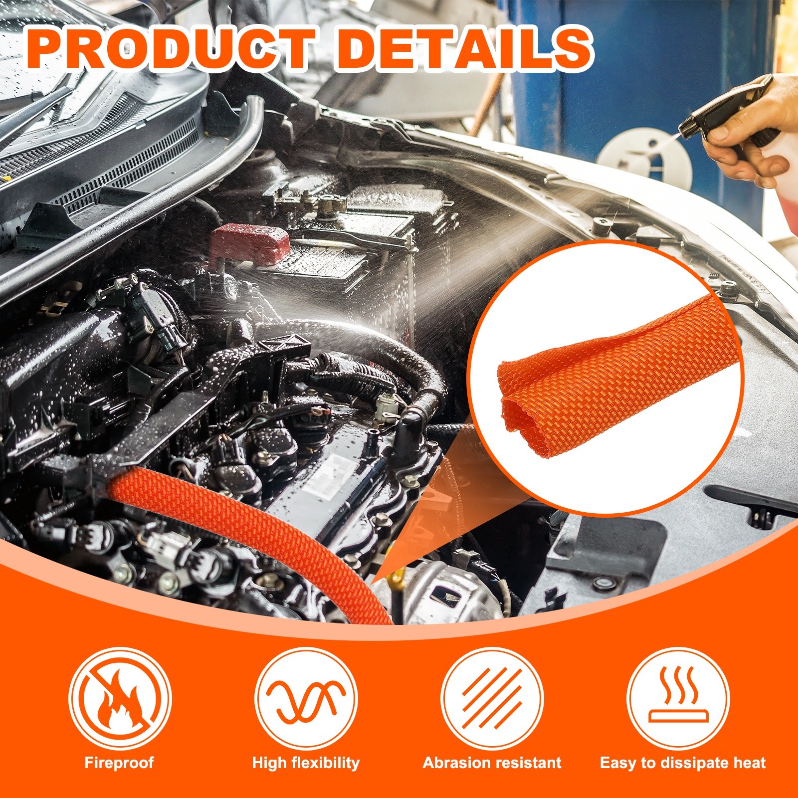 Wire Split Braided Cable Management Sleeve, Orange (3/8" - 39 Feet)