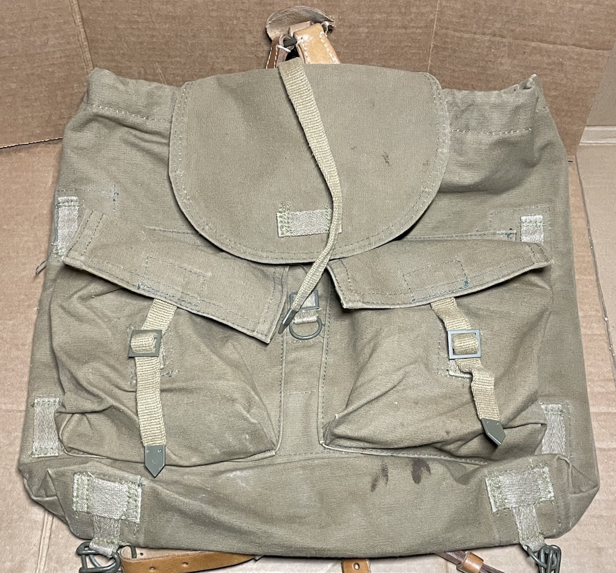 Vintage Military Rucksack 70's Leather Straps Unknown Origin