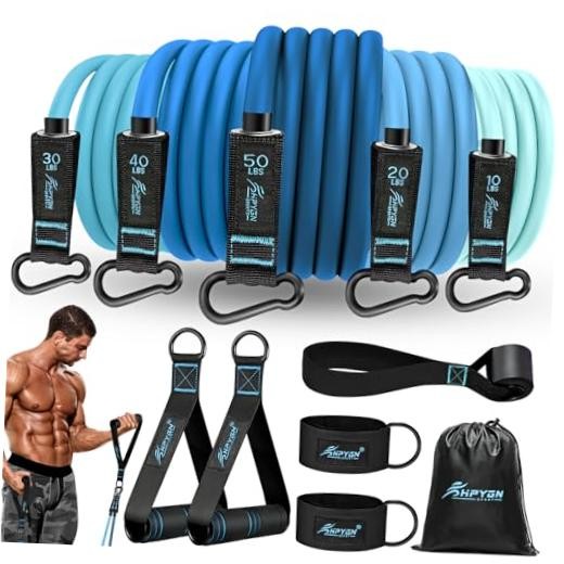 Resistance Bands, Exercise Bands with Handles, Fitness Bands, blue 150LBS