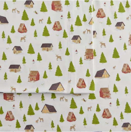 New Cuddl Duds KING size heavyweight flannel 4 pc sheet set Cabin in the Woods