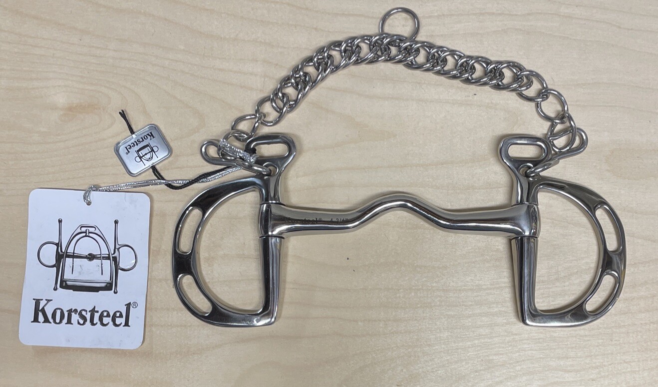 Korsteel Slotted Ring Kimberwick Bit with Curb Chain - 4 3/4"  Stainless Steel