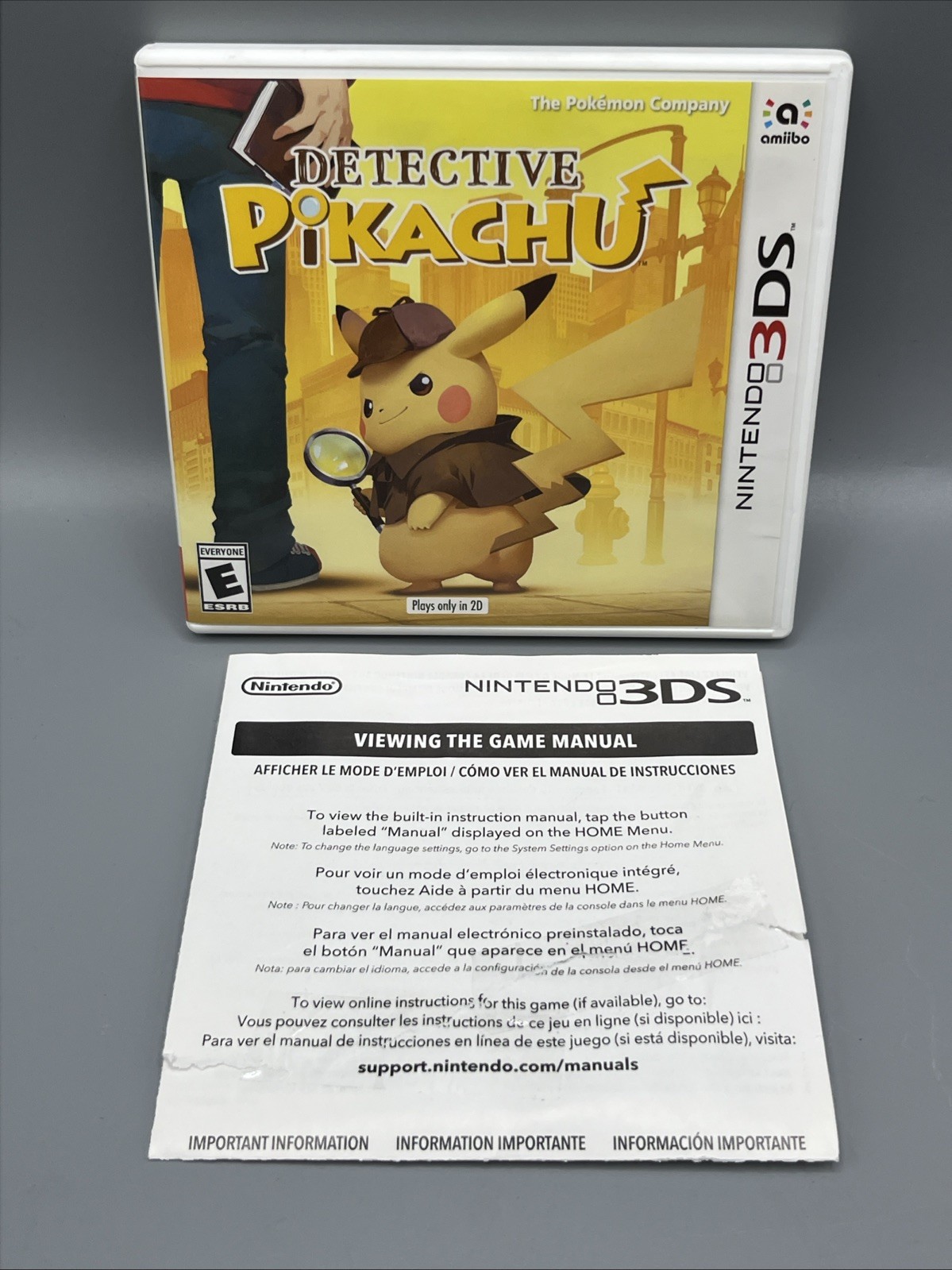 Detective Pikachu Nintendo 3ds Authentic Original CASE ONLY Electronic Manual