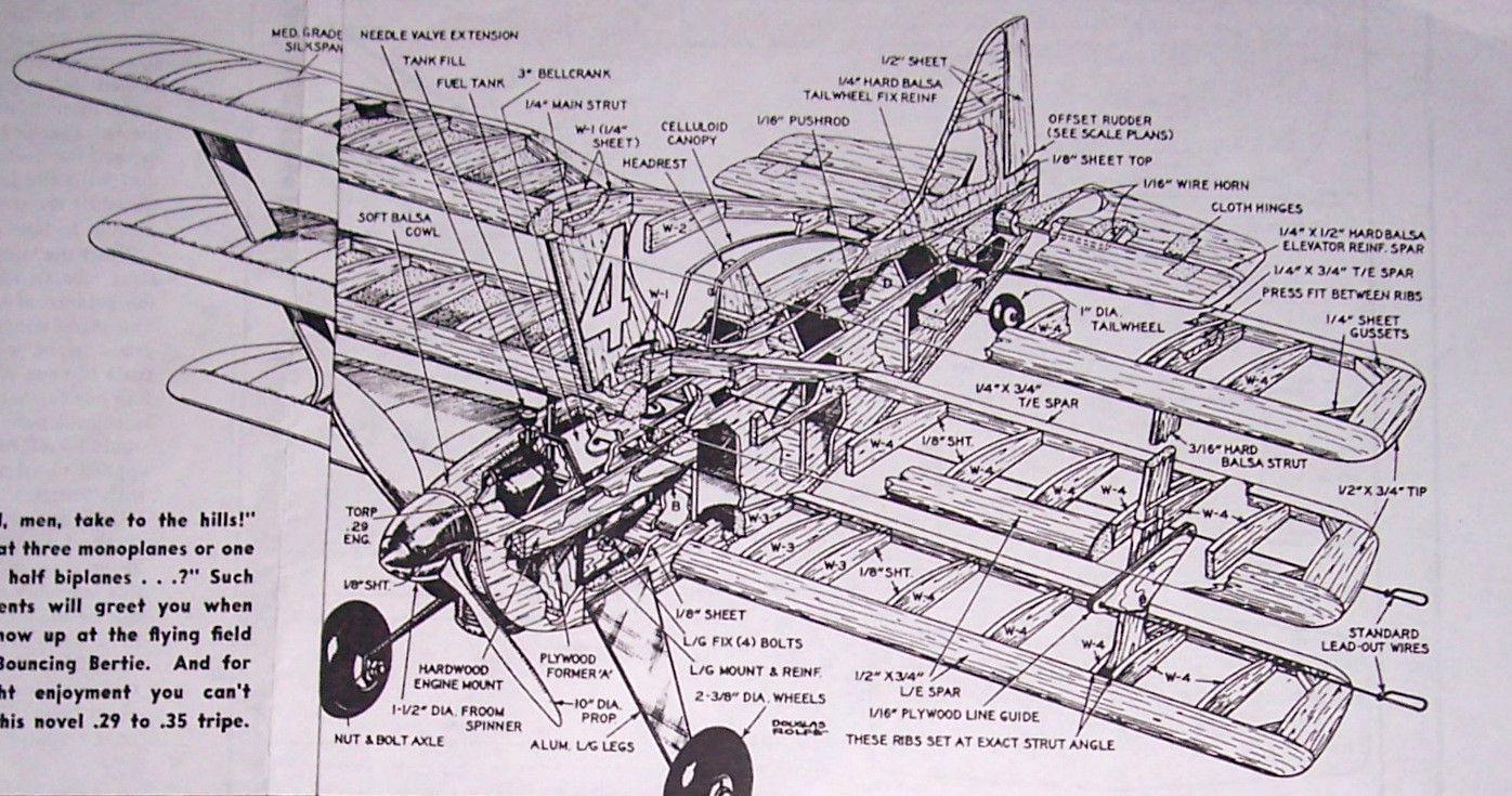 BOUNCING BERTIE PLAN + CONSTRUCTION ARTICLE to Build Famous 32" Model Airplane