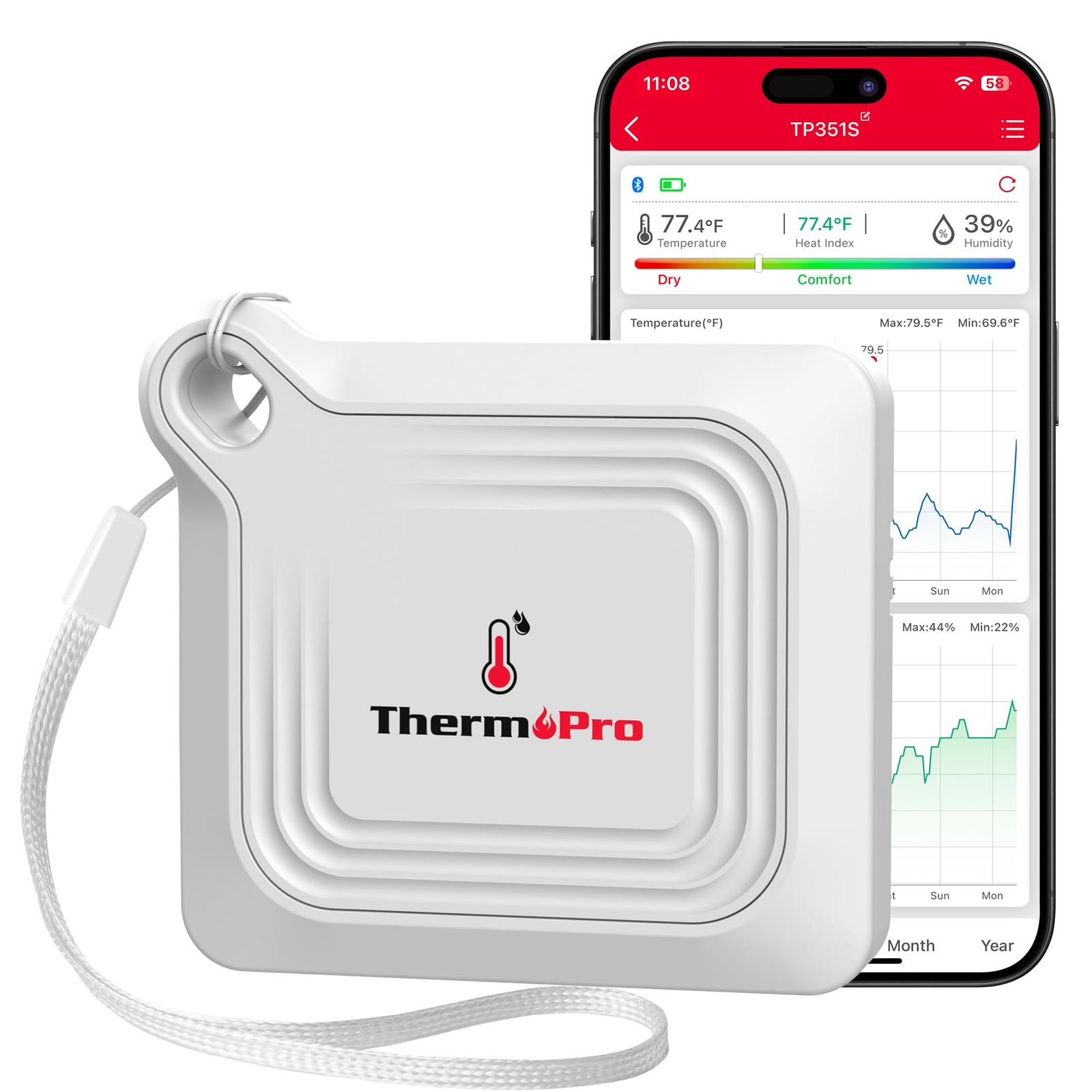 ThermoPro Bluetooth Thermometer Hygrometer, 260FT Range Temperature White