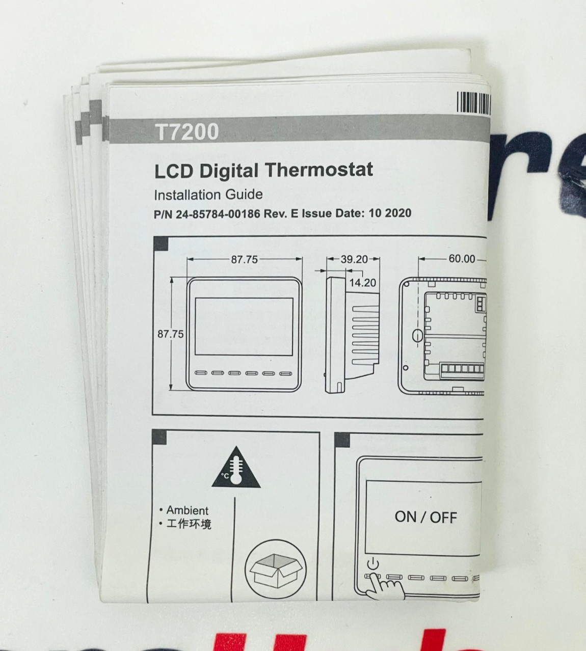 JOHNSON CONTROLS T7200-TB21-9JS0 LCD Digital Thermostat