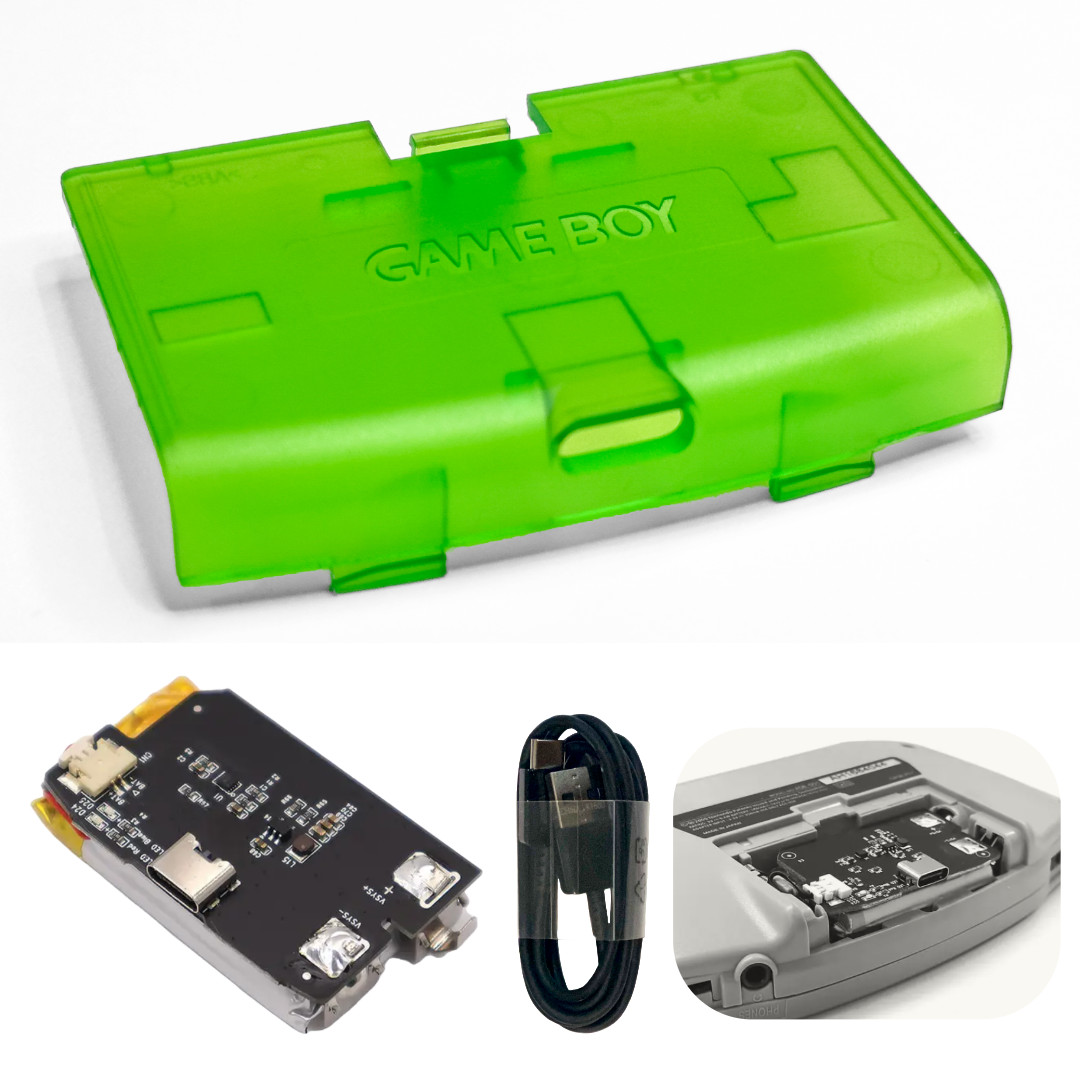 Game Boy Advance GBA USB-C Battery 1800 mAh 3.7 V w/ CLEAR GREEN Battery Cover