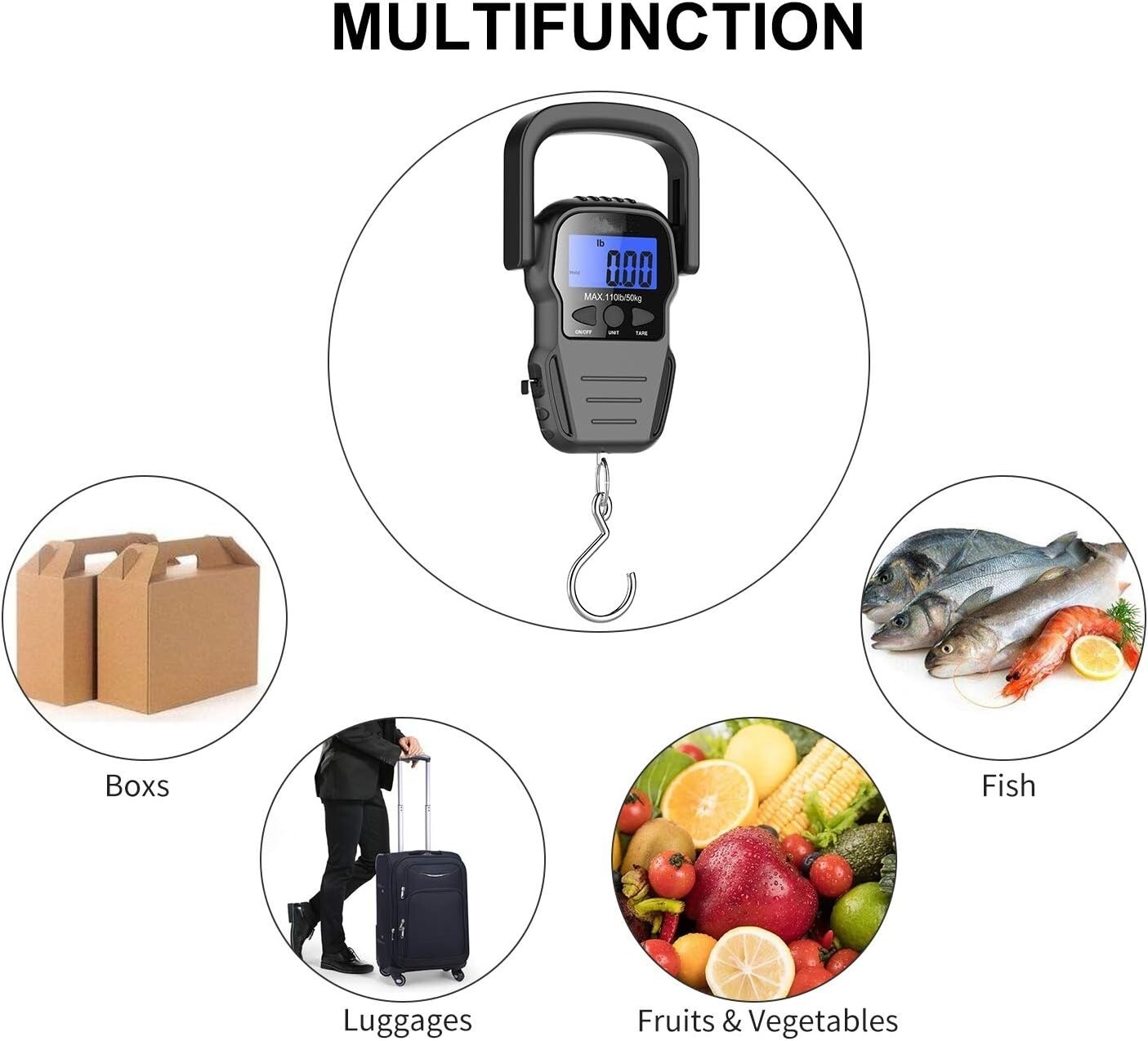 Báscula de pesca, unidad de báscula colgante para equipaje de 110 libras/50 kg