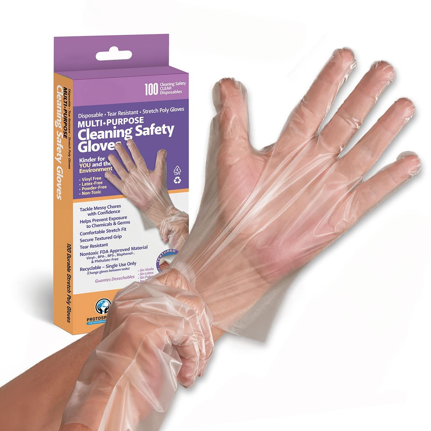 Protospheric Premium Disposable Stretch Cleaning Safety Gloves, Nitrile, Viny...