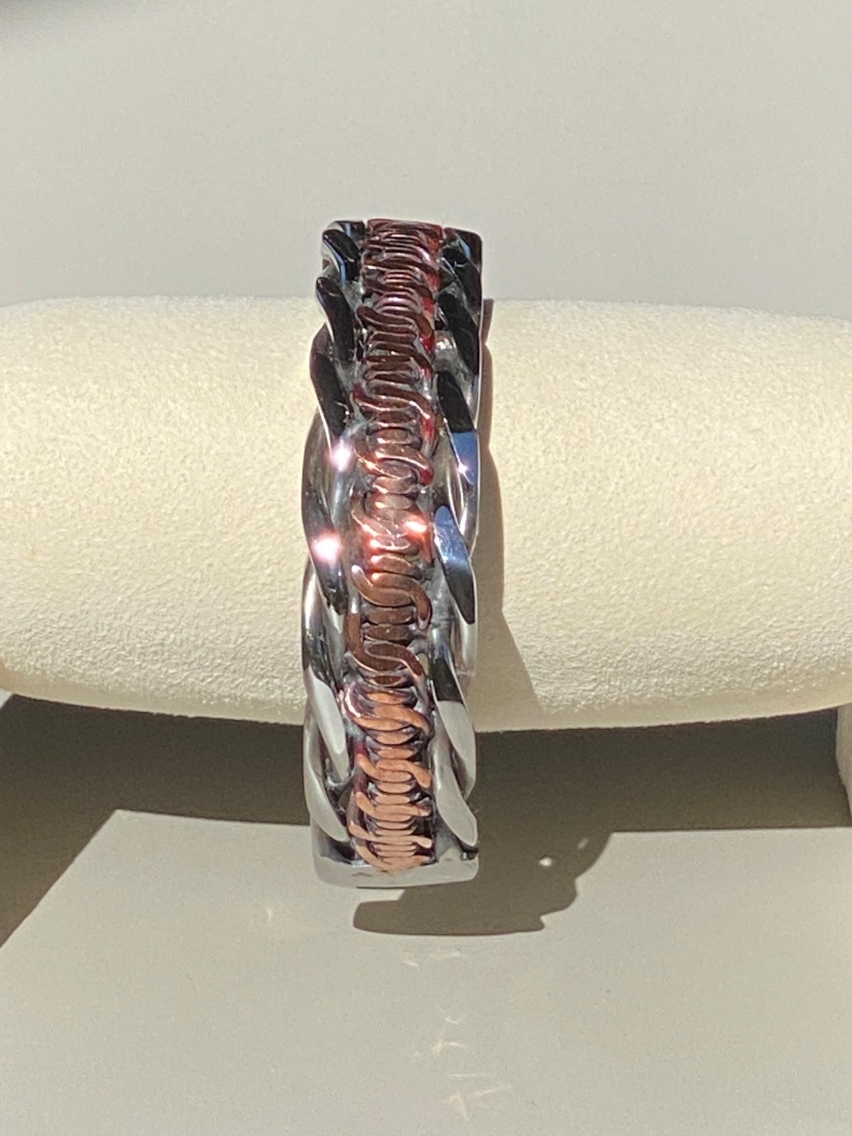 Mens Artisan Handcrafted Pure Stainless Steel & Pure Copper Cuff Made in the USA