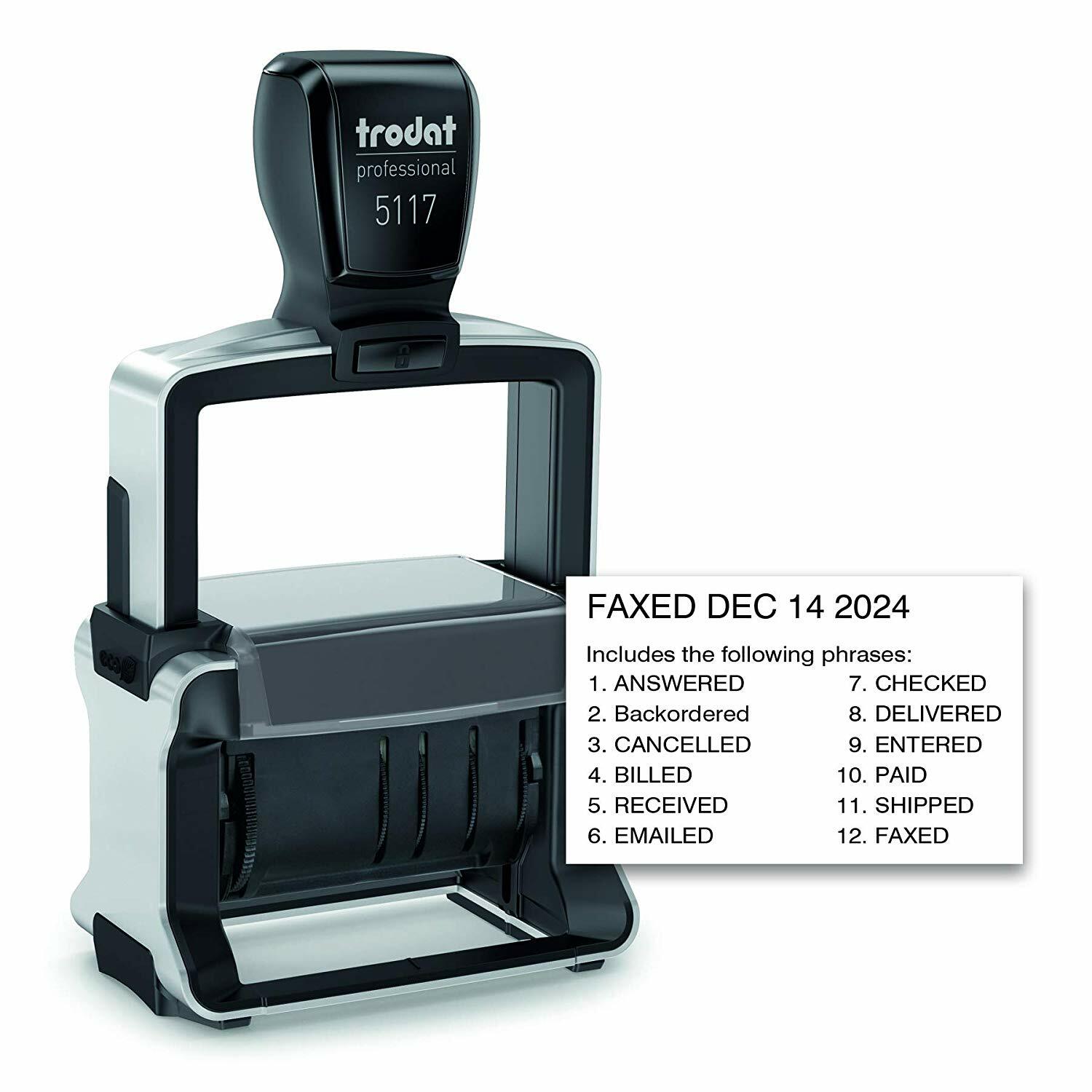 Trodat 5117 PR4 Professional 12-Message Stamp, Dater, Self-Inking, BLACK Imprint