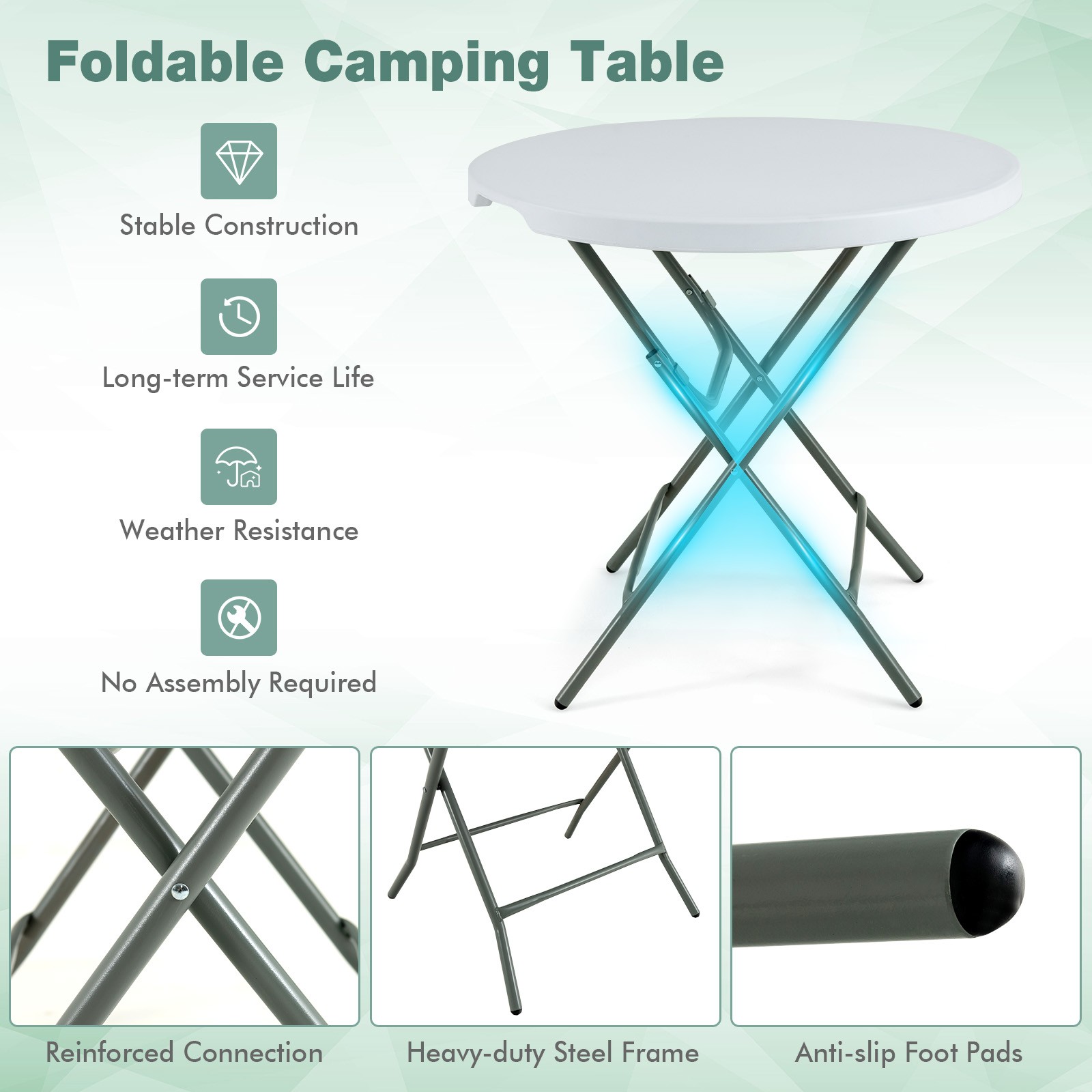 32" Round Folding Table Portable & Lightweight Table for Indoor & Outdoor Use