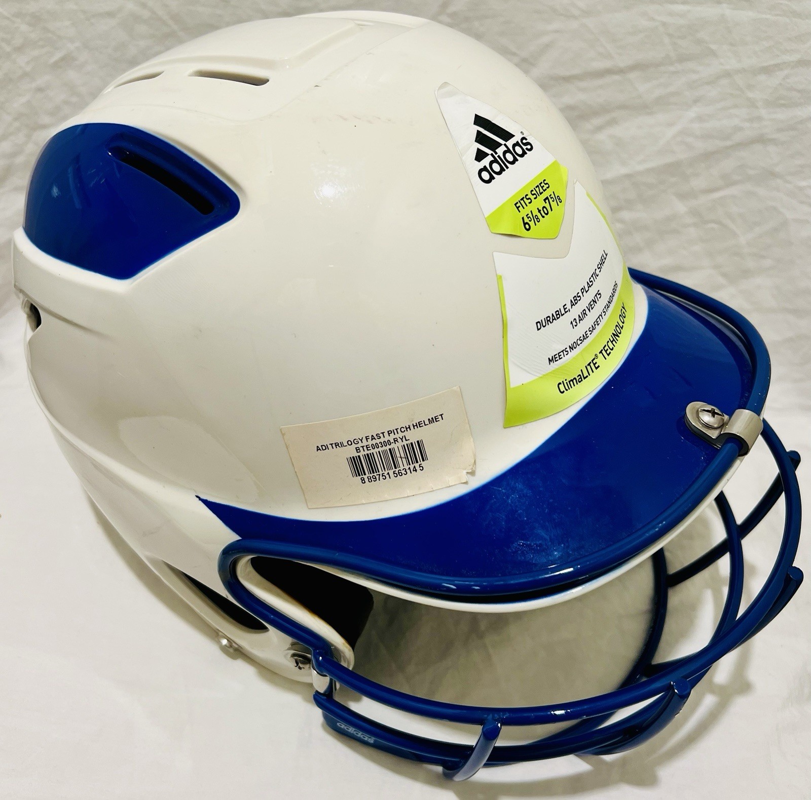NWT Adidas White/Black Trilogy Fast Pitch Helmet w Face Guard 6 5/8 - 7 5/8