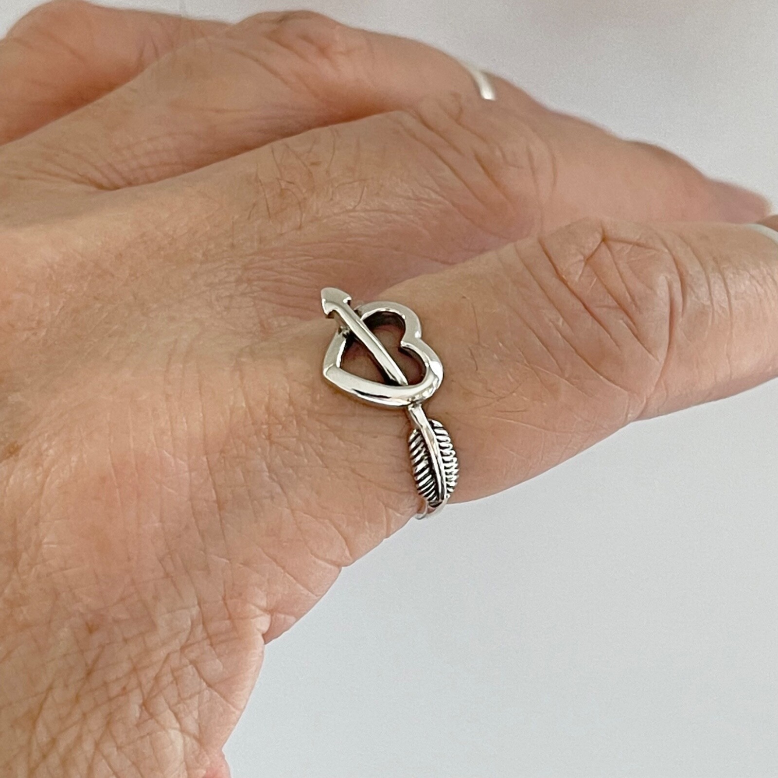 Sterling Silver Heart With Arrow Ring, Silver Rings, Heart Ring, Bow Ring