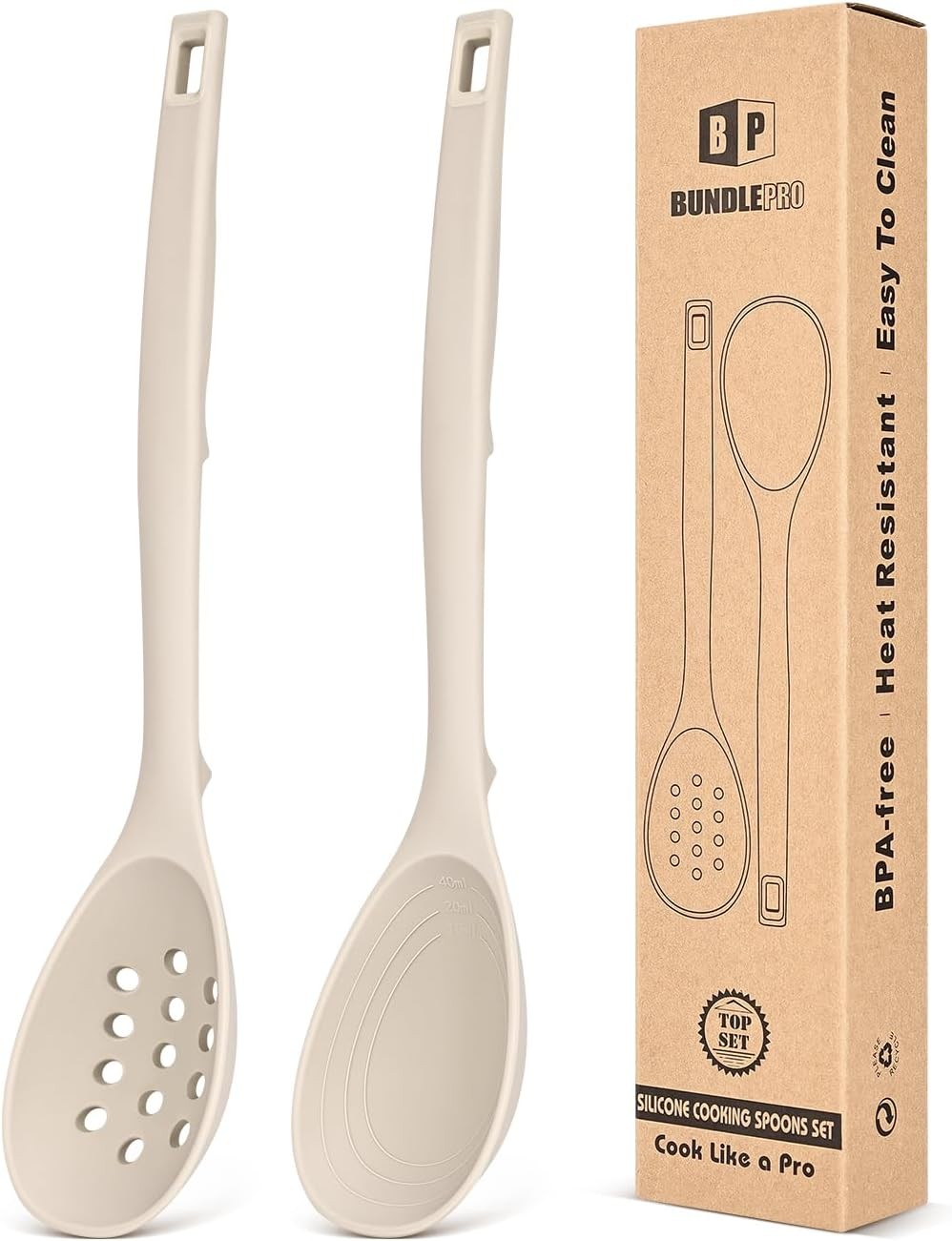 Heat Resistant Silicone Slotted Spoons 2-Pack Non-Stick Kitchen Spatula with