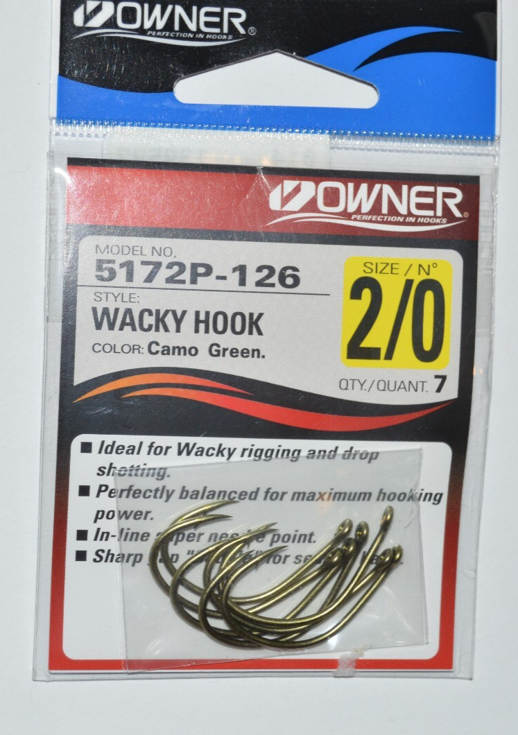 owner bass drop shot wacky hook camo green 5172p-126   size 2/0     7 per pack